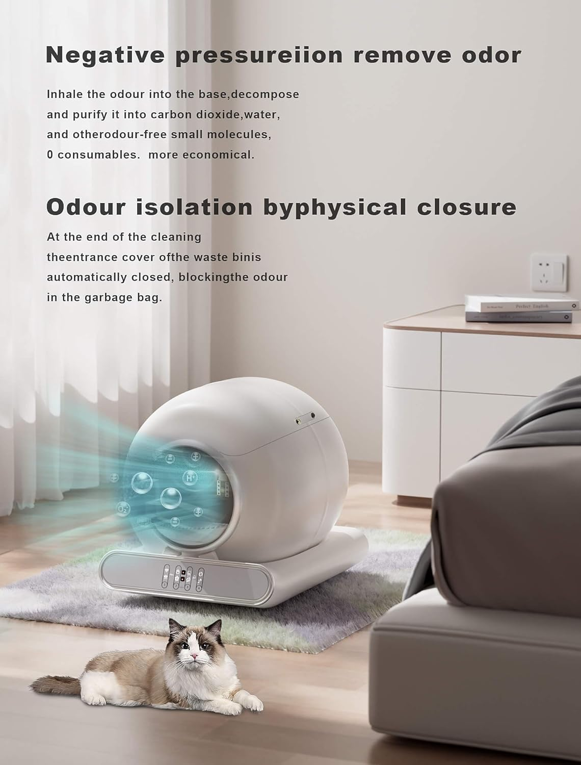 Automatic Cat Litter Box Tray, 65/9L Large Capacity Self-Clean No-Scoop Litter Clean Robot, with Safety Protection/Smart App/Odor Removal for Multi Cats (2-18LB) image number 5