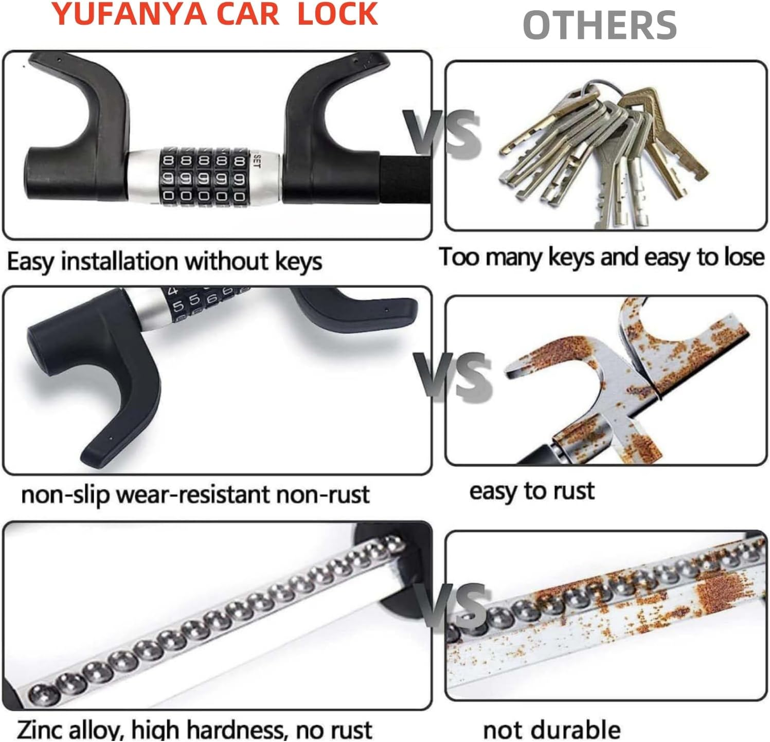 Universal Steering Wheel Lock Anti-Theft Device - Heavy-Duty Retractable Car Safety Lock with 5-Digit Password, Keyless and Expanable, Suitable for Most Vehicles. image number 1