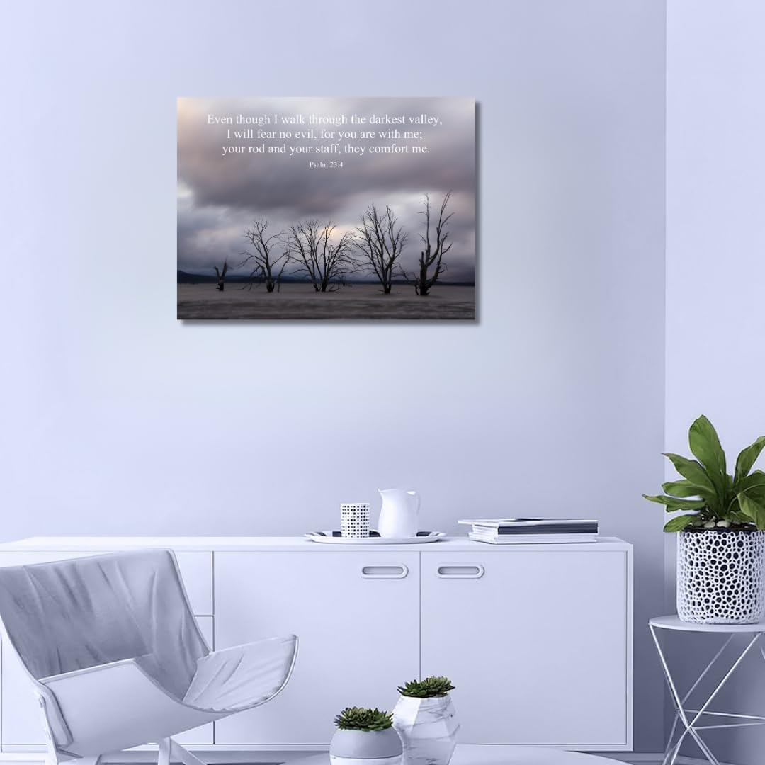 Tomuu Erissa Bible Verses Wall Decor 30X40 Cm - Canvas Scripture Wall Art with Christian Gift Tree on Ice Lake - Psalm 23:4 - Inspirational Bible Verse for Home, Church, Office Decor - Ecclesiastes 3 11 image number 4
