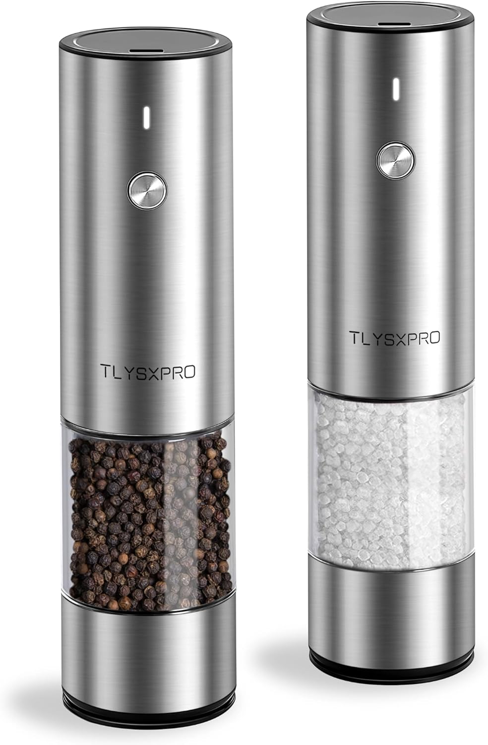 Electric Salt and Pepper Grinder Set, USB Rechargeable, Automatic Salt and Pepper Mill with Adjustable Coarseness, Pepper Shakers, LED Light, Refillable, Kitchen Gadgets (2 Packs, Greige&Buttercream) - Blackwhite image number 2