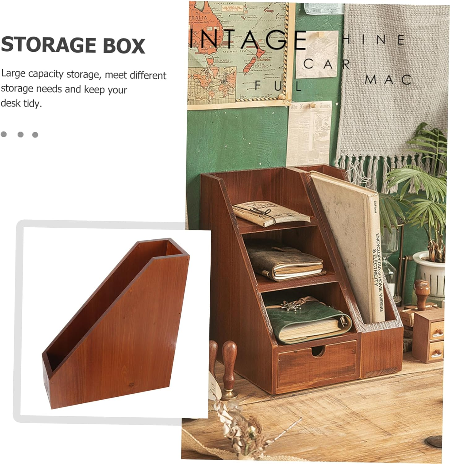 Parliky Rustic Wooden Desk Organizer Office Storage Wooden Box Desk Accessory for Women image number 5
