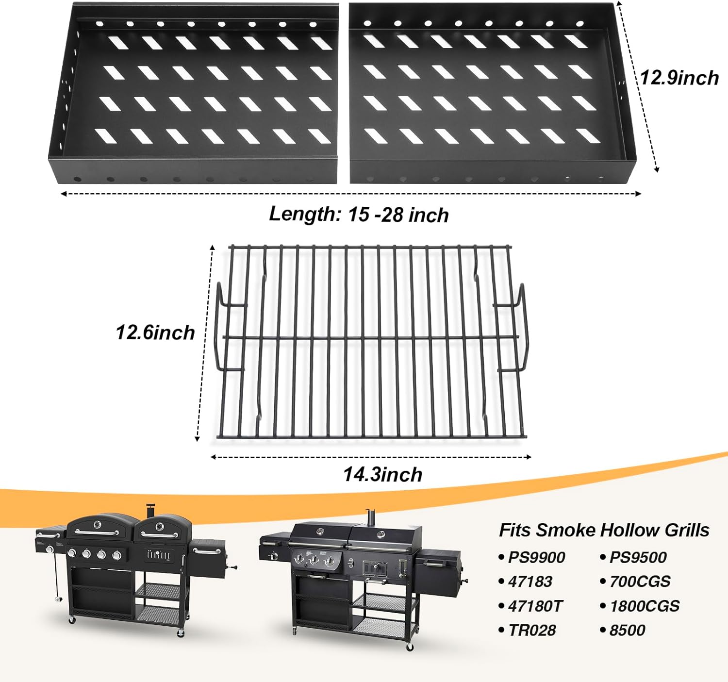 15-28 Inch Stretchable Charcoal Tray for PS9900, 47183T-21, High-Temperature Coating Charcoals Basket for HC4518L PS9500 8500 6800 6500 SH19030119 SH19030219 SH9916 Smoke Hollow Grill Replacement Part image number 2