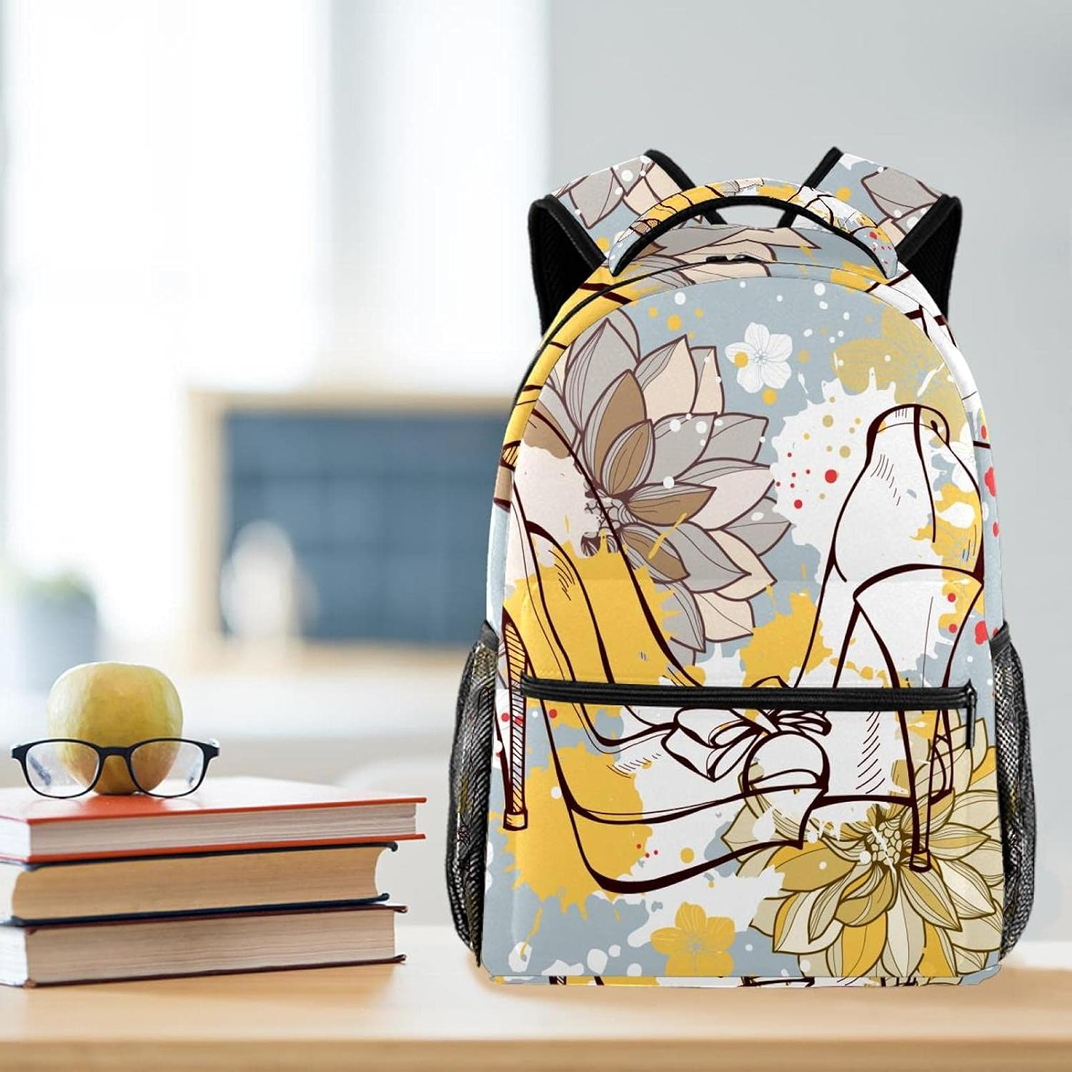 Shoes and Beauty of Flowers with Butterflies Backpack Students Shoulder Bags Travel Bag College School Tote Backpacks image number 1