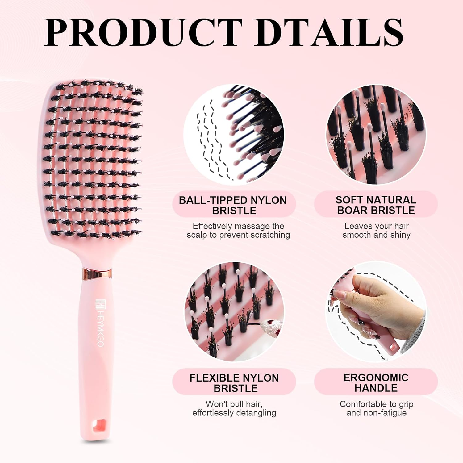 Hair Brush Set - Detangling Paddle Brush, round Brush & Curling Brush - Antistatic, Blow Dryer Brush, Boar Bristle & Straightening Tool for Women and Girls, for Wet & Dry Hair Styling image number 1