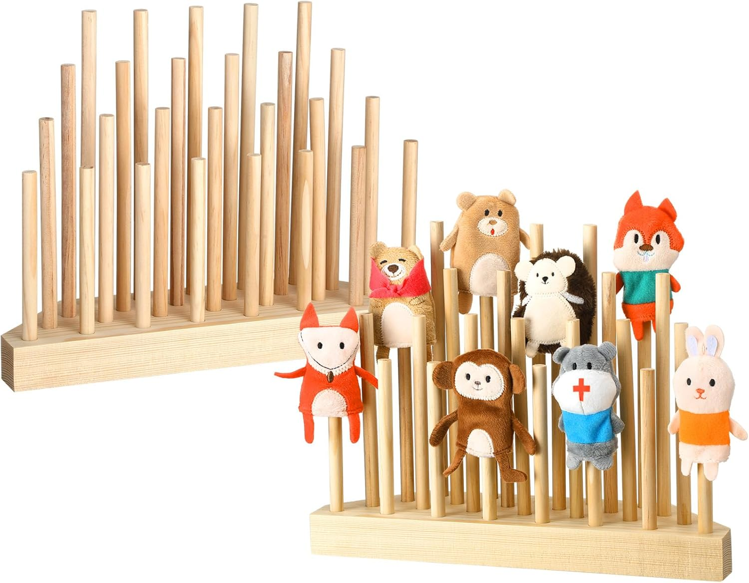 Finger Puppets Stand 11.8 X 3 Inch Wooden Finger Puppet Holder for Kids Toddlers Classroom Home anti Crush Stand for Storage and Easy Accessibility image number 5