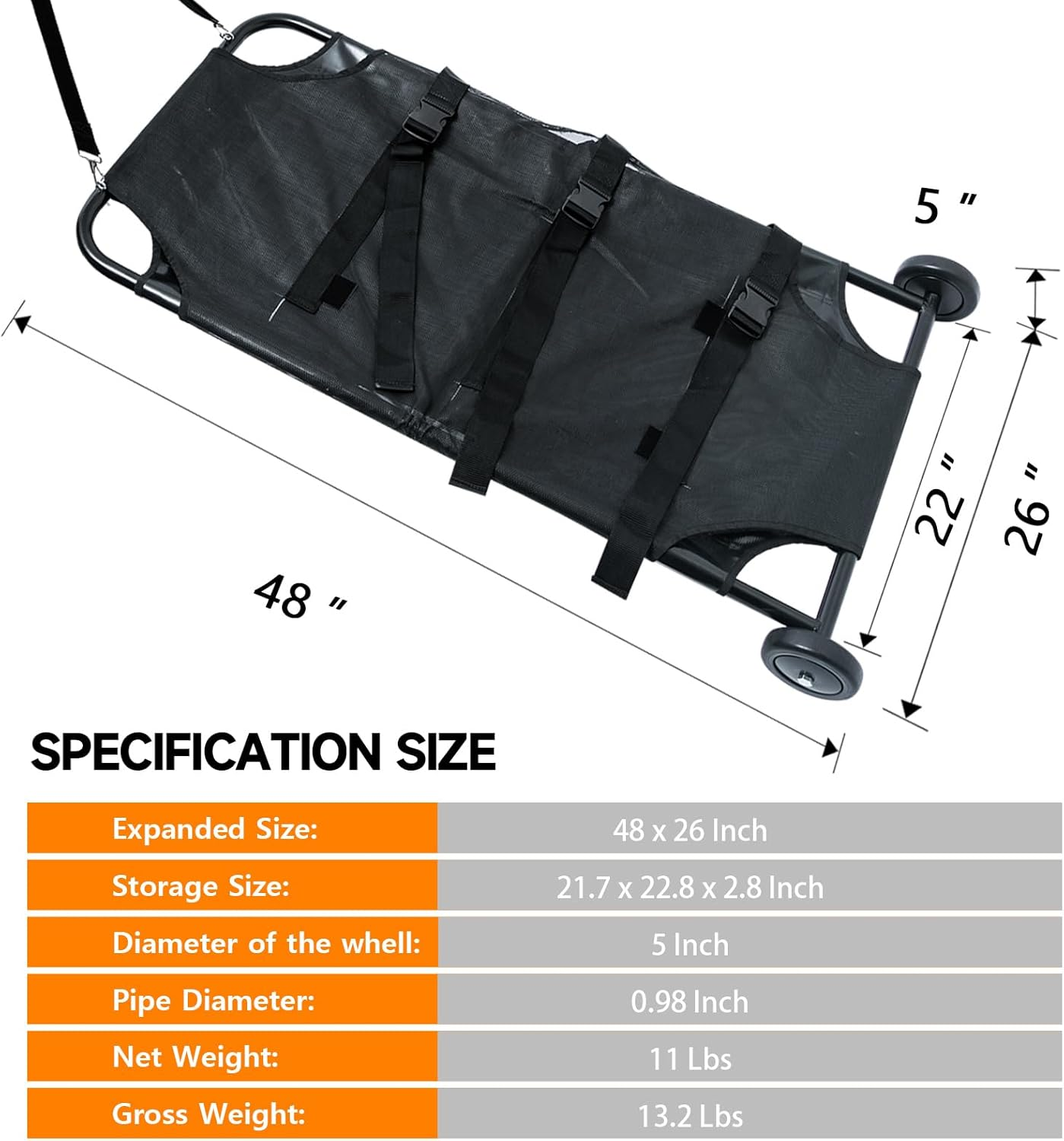 BRIDIOF 250Lbs Dog Stretcher for Large Dogs, 48X26 Inch Dog Trolley with Noiseless Wheels, Dog Emergency Carrier Gurney, Veterinary Rescue Stretcher image number 1