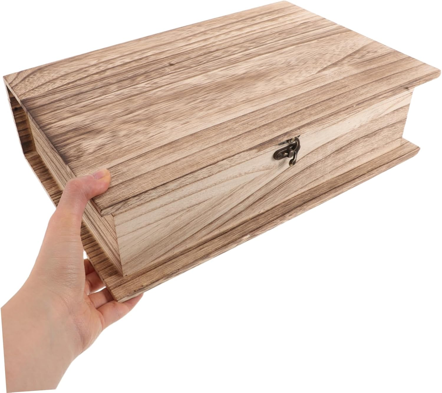Vintage Wooden Book Storage Box Large Rectangular Hinged Lid Keepsake Case Clasp Lock Rustic Prayer and Jewelry Organizer for Home and Office image number 2