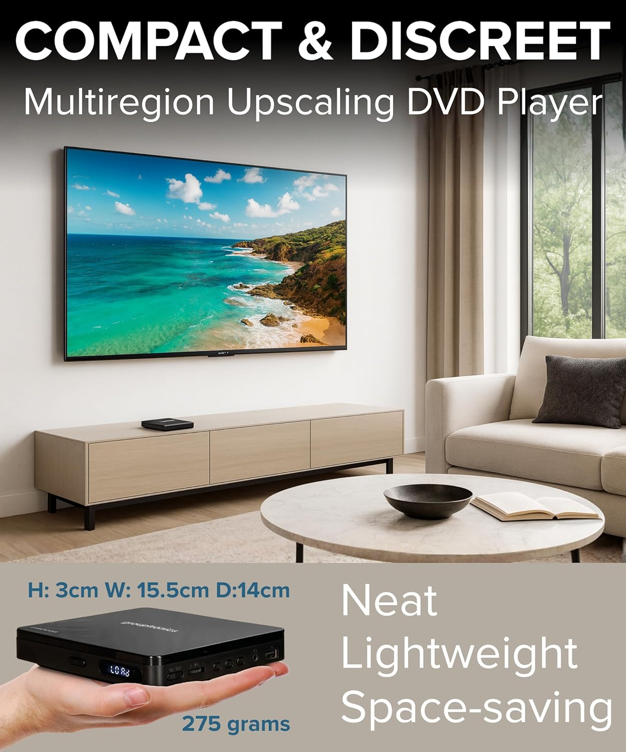 Small Mini Multi Region HDMI DVD Player for TV &ndash; Powered from USB Socket or Included UK Mains &ndash; 1080P &ndash; Full Function Remote - LED Display &ndash; GT-MICRO-DVD image number 2