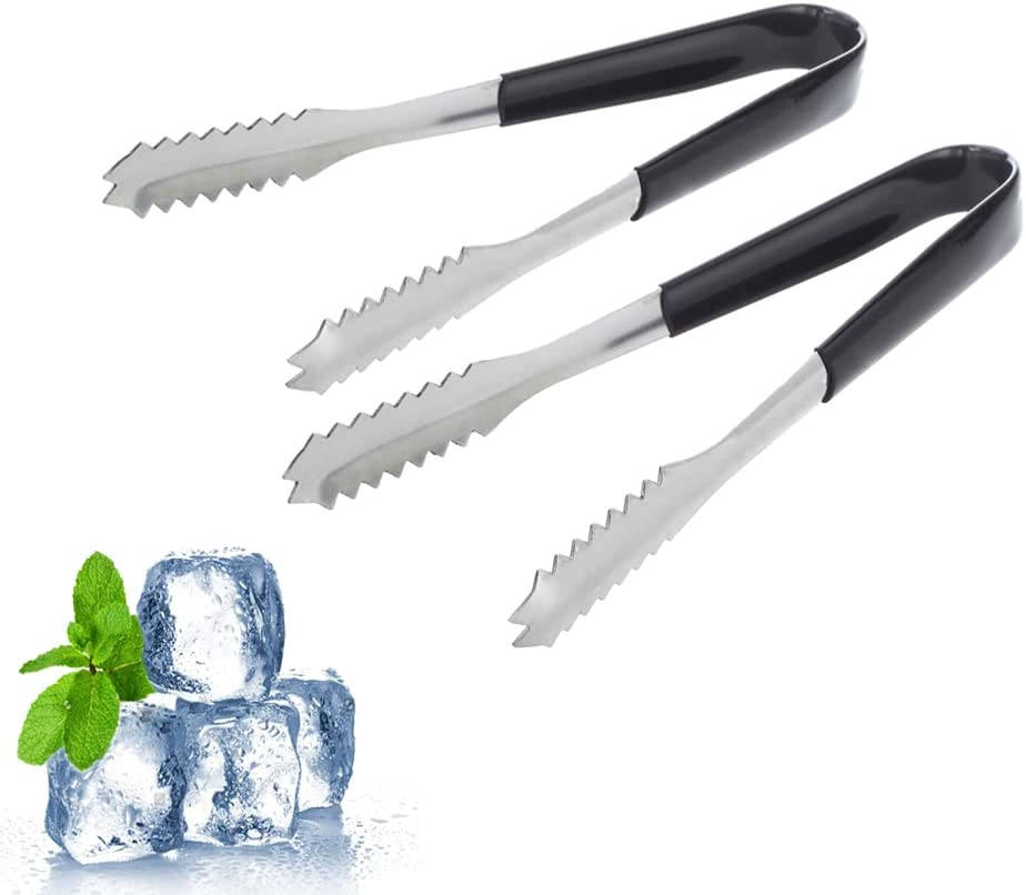 Ice Tongs Kitchen Tongs with Silicone Tips 7.87Inch Stainless Steel BBQ Cooking Grilling Locking Food Tongs Black image number 1