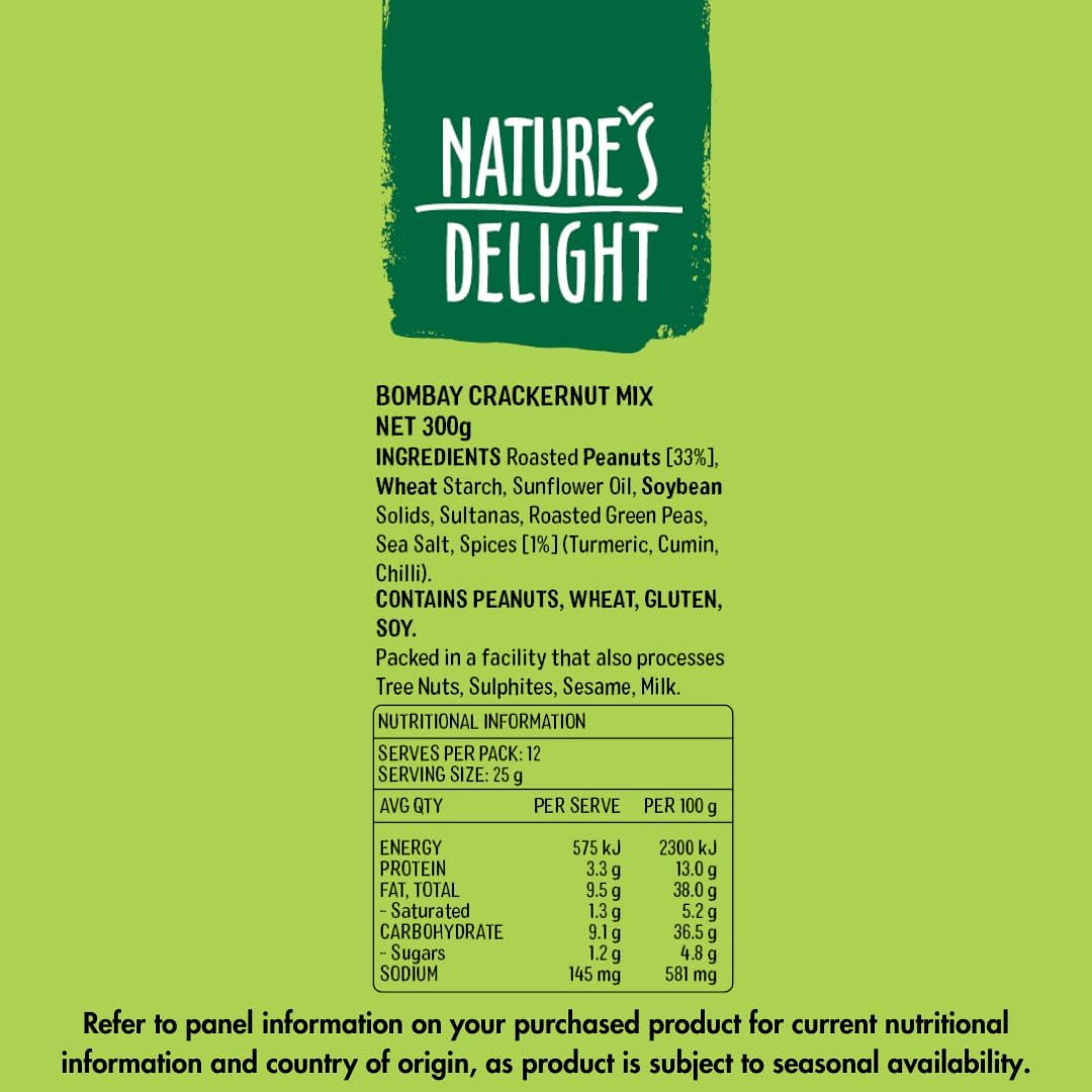 NATURES DELIGHT BOMBAY SPICE CRACKER NUT MIX 300GM