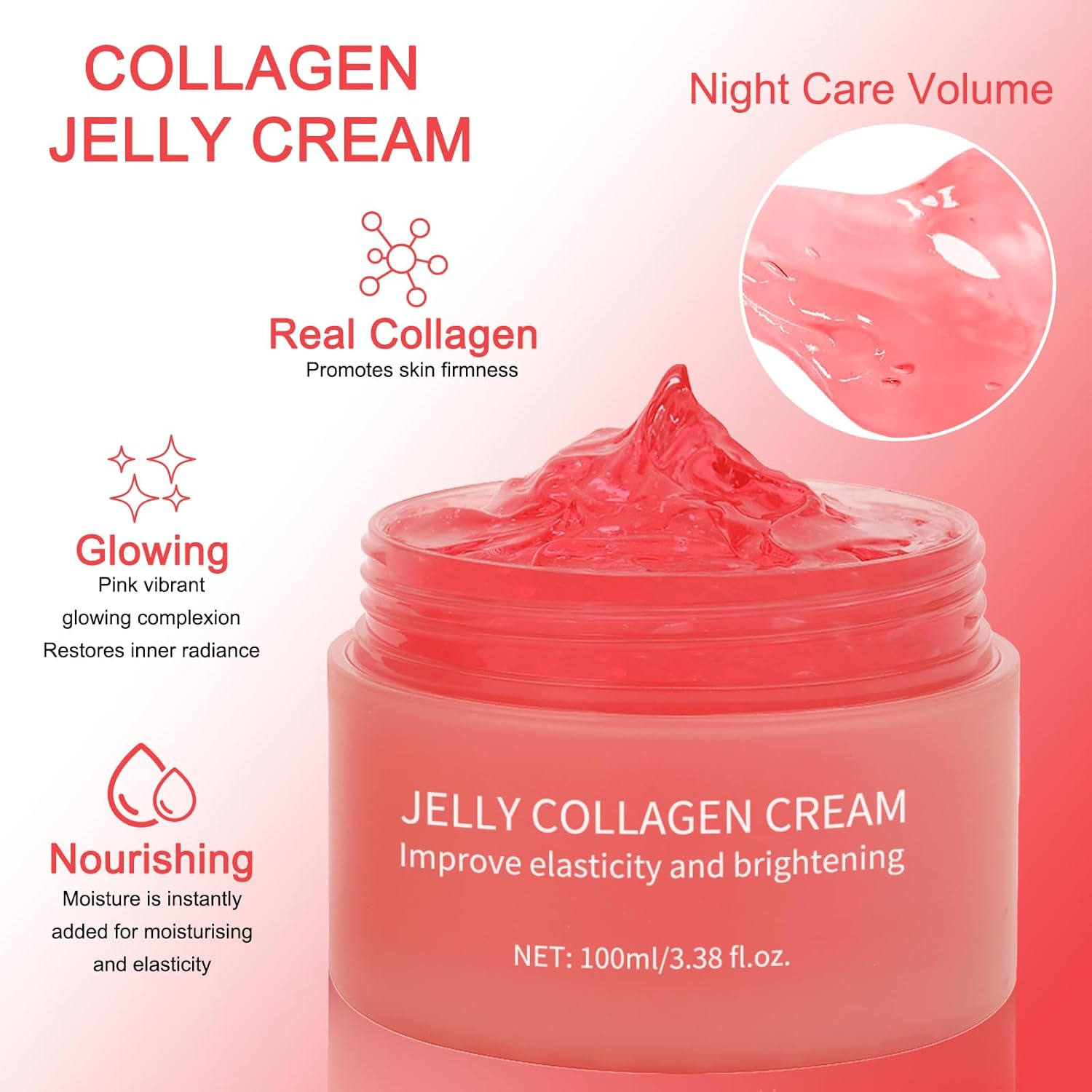 Collagen Jelly Cream with Niacinamide, Facial Skin Care Products for Women, Freeze-Dried Hydrolyzed Collagen Face Moisturiser, Brightening Skincare to Reduce Fine Lines & Dullness for Glass Skin Glow image number 2