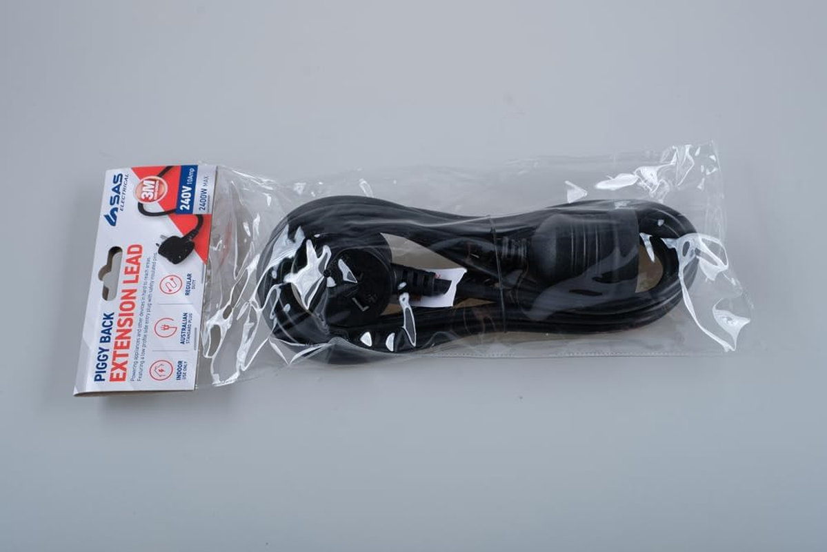 SAS Electrical 240V 10Amp Piggy Back Extension Lead, Black, 3 Meter Length image number 6