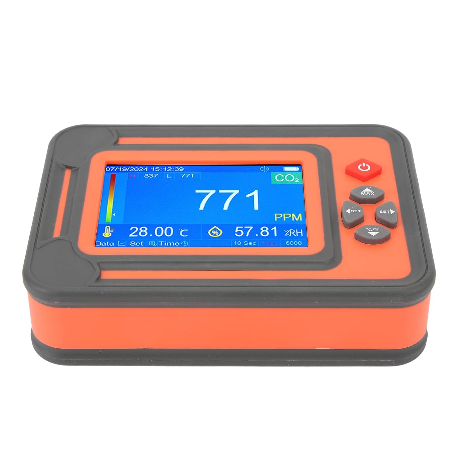 High Accuracy CO2 Detector with Reminder Temperature Humidity Meter Portable Carbon Dioxide Detector for Planting Tents Wine Cellars (Red)