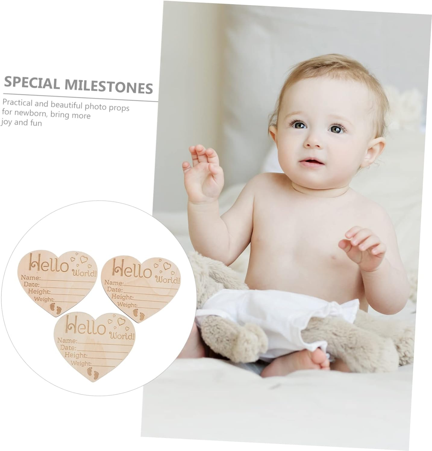 Kisangel 3 Pcs Newborn Logo Announcement Sign Birth Sign Heart Name Signs Arrival Sign Sealed Oh Nursery Birth Announcement Sign Wooden Khaki image number 5