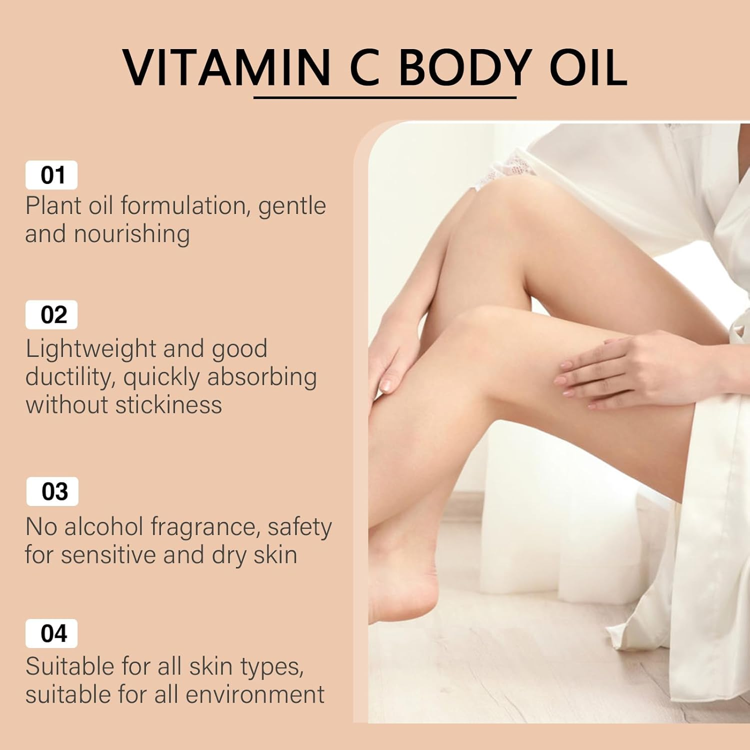 Vitamin C Body Oil for Women, Massage Body Oil for Dry Skin, Absorbing & anti Winkle, Anti-Aging Repair for Brightening and Even Skin Tone, Deeply Nourishing Dry Skin Non-Greasy (2Pcs) - 3Pcs image number 6