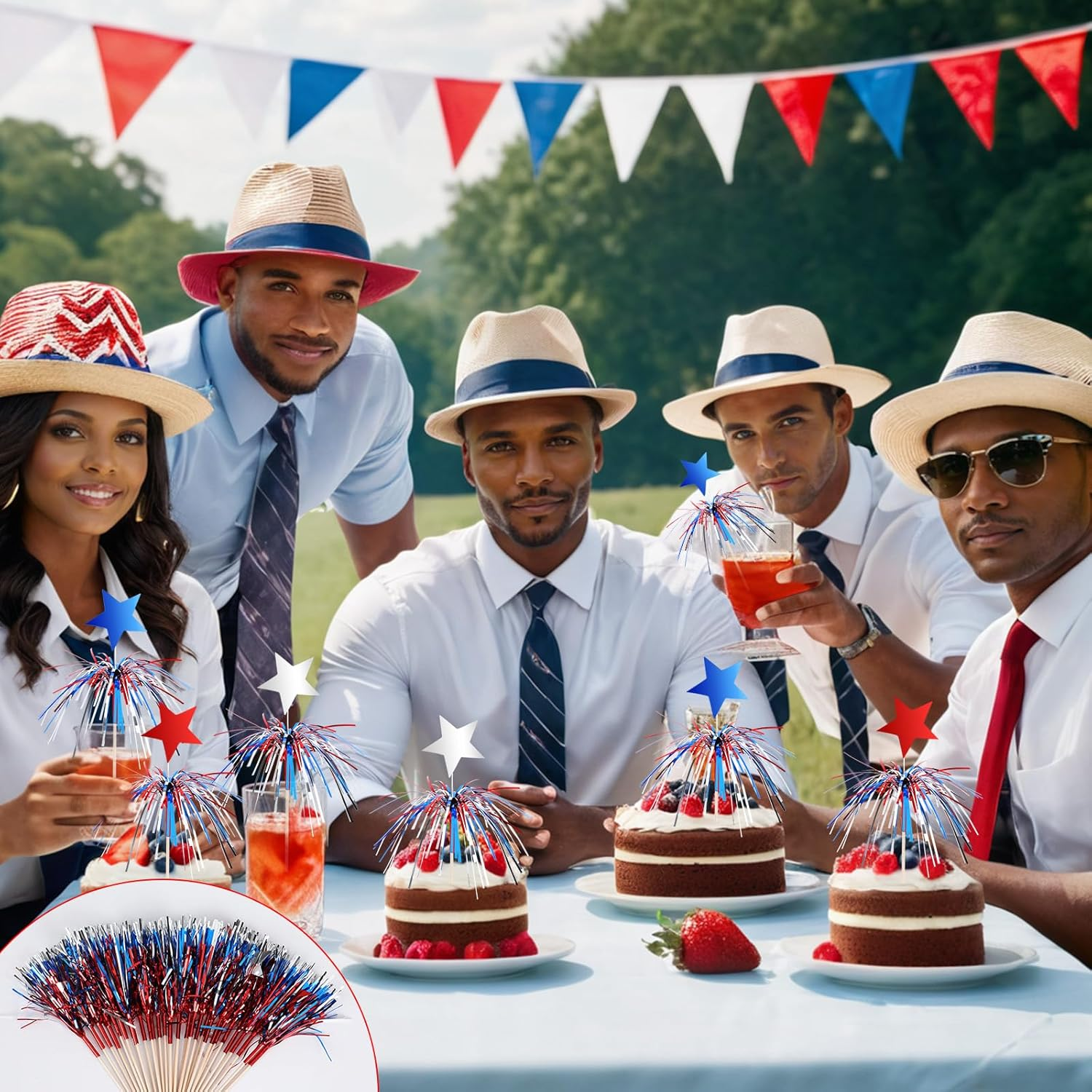 BOARDFEB 4Th of July Cocktail Picks 100Pcs, Patriotic Firework Picks with Red White Blue Stars Cocktail Sticks Cupcake Toppers Toothpicks for 4Th of July Party Food Drinks Appetizers Picks Decorations image number 1