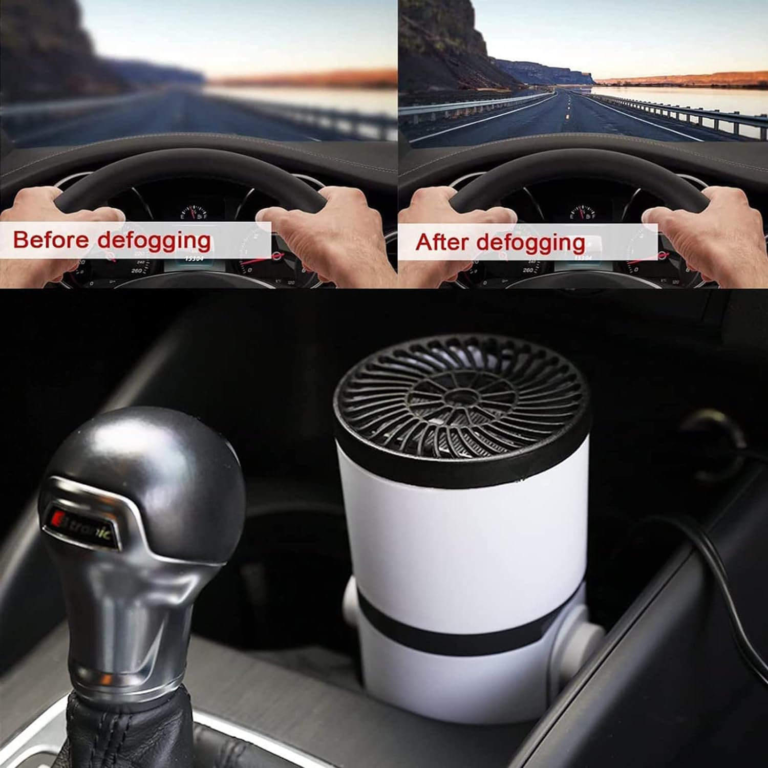 Car Heater, 12V 150W Portable Car Heater De-Icer, 360&deg; Rotatable Car Fans with Heating & Cooling Function, Fast Heating Insertable Cigarette Lighter Rotary Defroster Defogger,Black&White image number 1