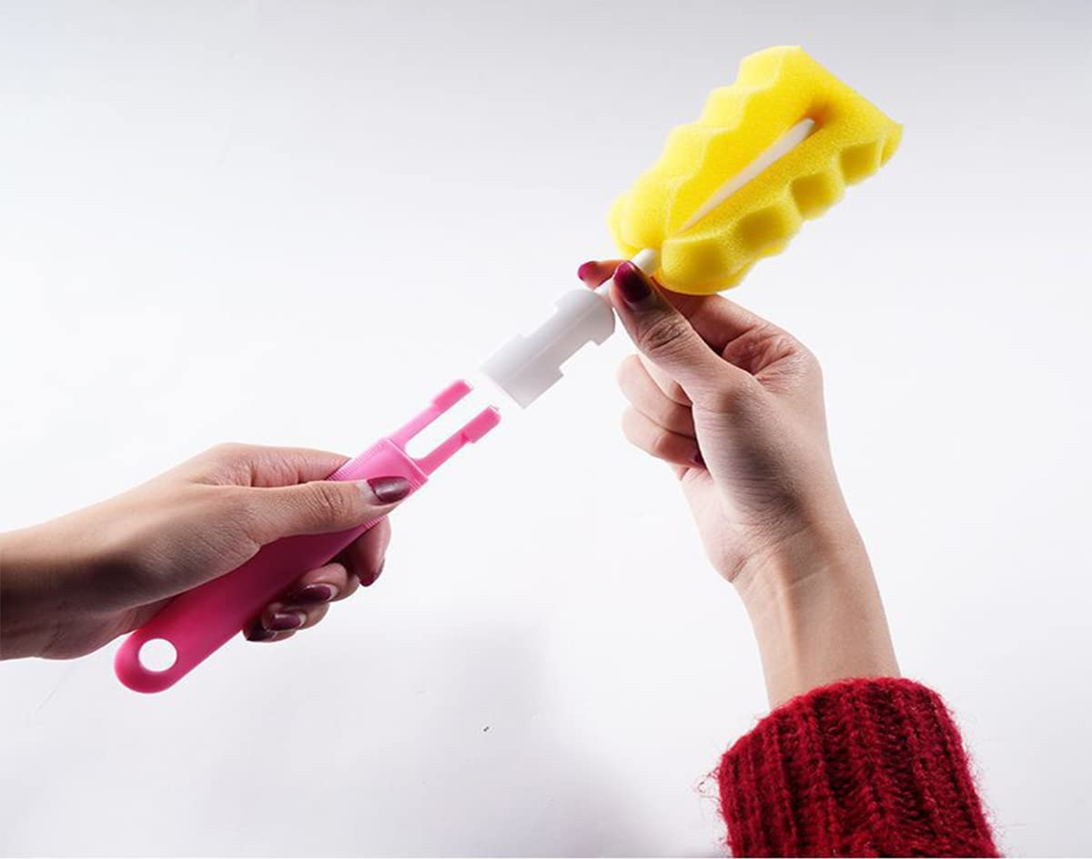 Baby Bottle Cleaner Brush, Non-Slip Long Handle Bottle Cleaning Brush, Feeding Bottle Cleaning Brush, Nipple Cleaner, Straw Cleaning Brush, Sponge Brush, Kitchen Washing Kit