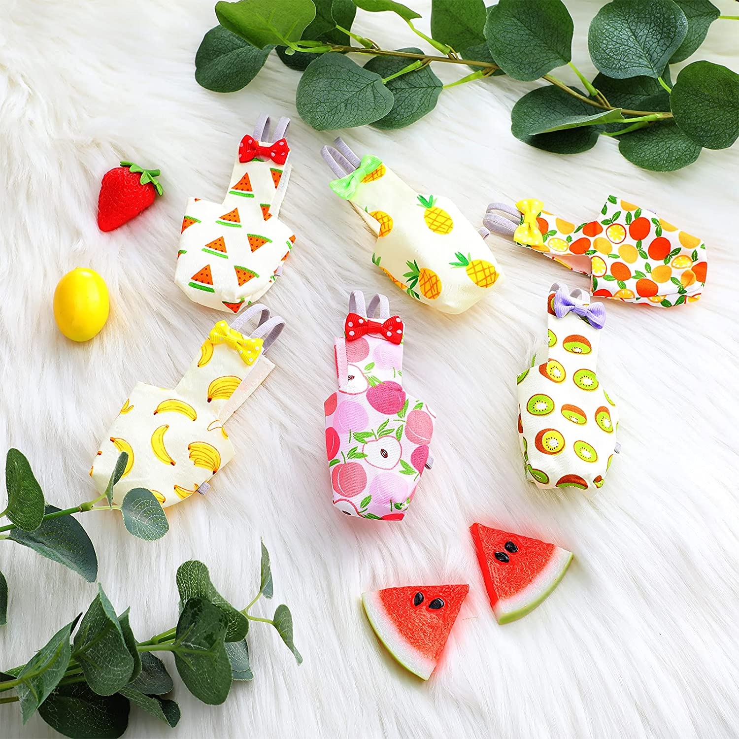 6 Pieces Bird Diaper Washable Parrot Diapers Reusable Bird Flight Suit Diaper Waterproof Inner Layer Protective Parrot Nappy Clothes for Parakeet Parrot Mini Macaw Budgie Canary, Fruit Style (Medium) image number 6