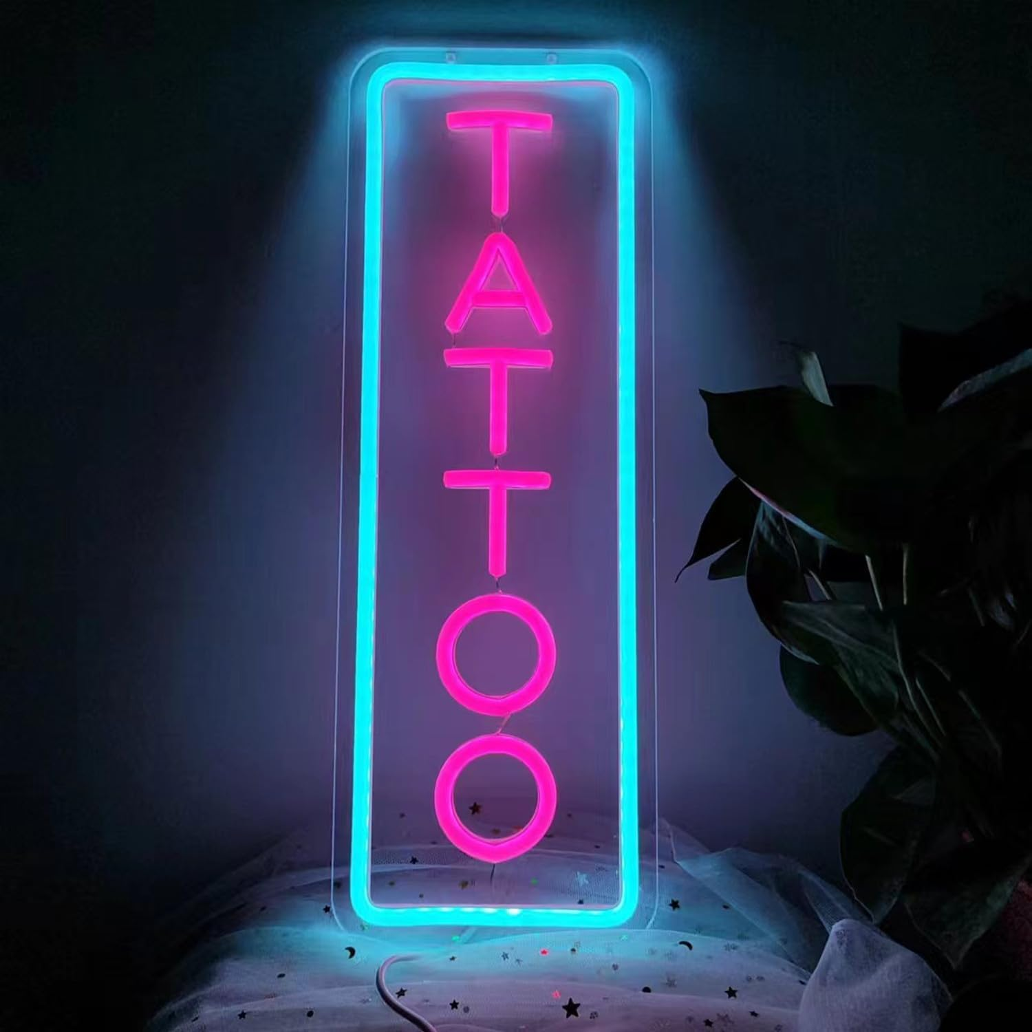 Dimmable Tattoo Neon Sign,Led Reusable Neon Signs,Arylic Ice Blue Tattoo Shop Sign with Dimmer for Tattoo Salon, Studio, Shop Plaque,Tattoo Gifts for Friends,16X5.9In(Blue+Red)