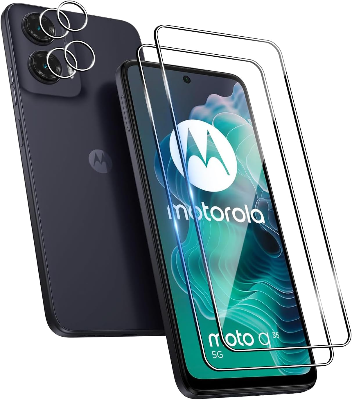 Wookfiss Screen Protector for Motorola Moto G35 5G for Tempered Glass, Pack of 2 Tempered Glass Screen Protectors + 2 Camera Screen Protectors, 9H Hardness, Anti-Scratch, Anti-Bubble, HD Clear Screen image number 1