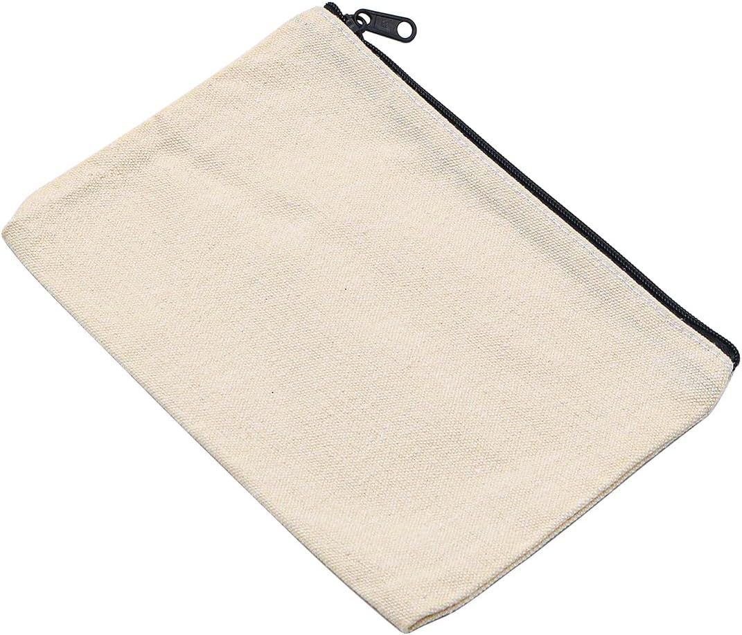 12 Pcs NUZAMAS Canvas Makeup Bags DIY Craft Zipper Bags Pouches Pencil Case Make up Cosmetic Pouches Bags Cases for Travel Craft School Toiletry