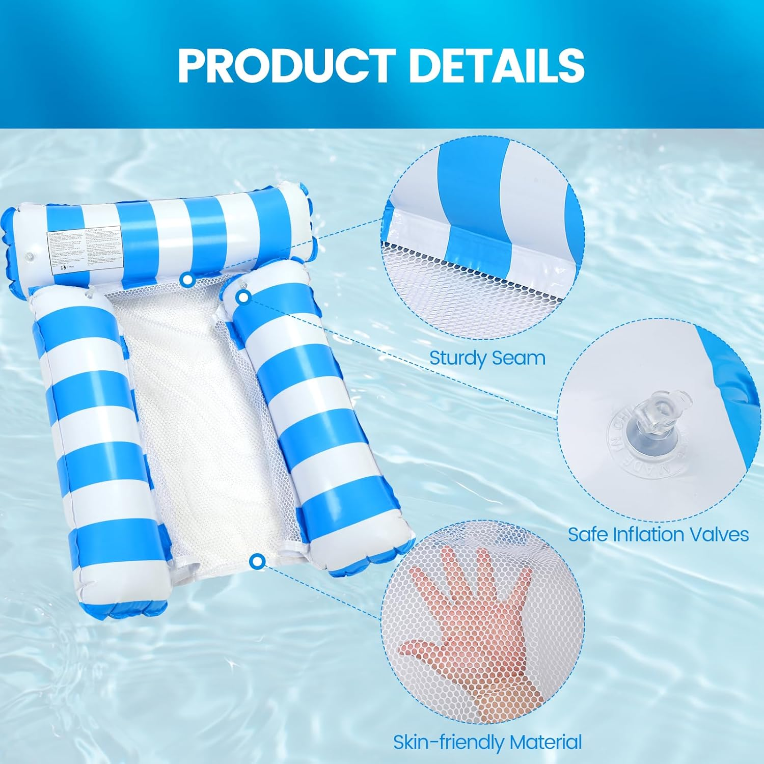 2 Pack Inflatable Pool Floats 4-In-1 Pool Hammock with Bottom Mesh 3 Tubes Inflatable Hammock for Adults,Portable Floating Chair Bed for Travel, Swimming Pool Hot Tub