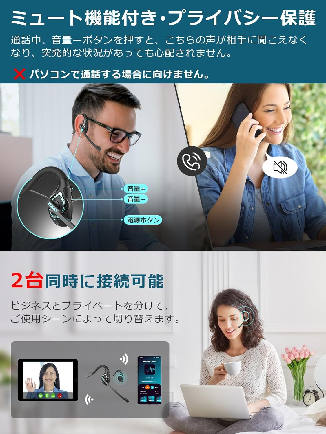 Iitrust Earaku Bluetooth Headset, Japanese Voice Guide, Bluetooth 5.2, for Calling, Microphone Included, No Ear Blocking, Wireless Bluetooth, ENC Noise Canceling, Open Ear, IPX5, Waterproof, image number 5