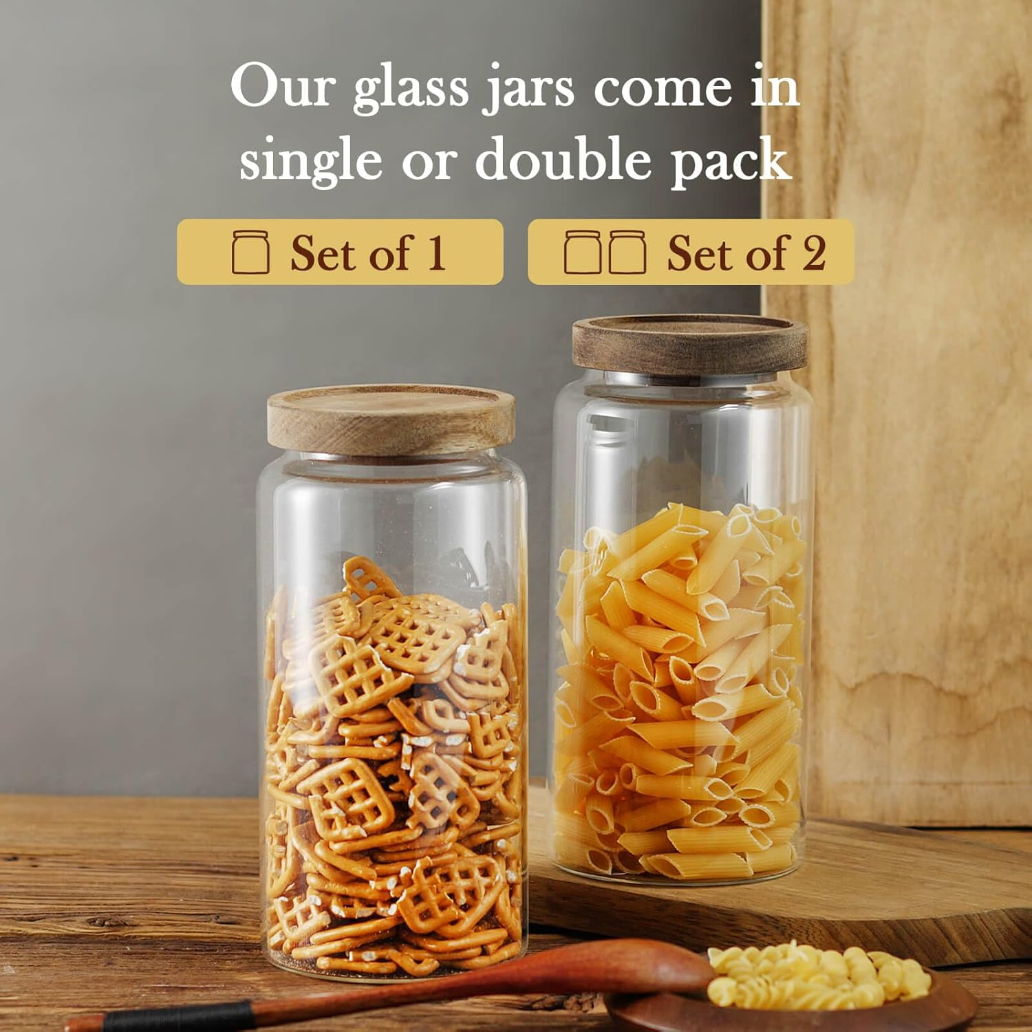 Labina Glass Storage Container Airtight Food Jars Kitchen Canister with Wood Lids, 40 Oz Wide Mouth Pantry Organization Glass Jar for Flour, Sugar, Cookie, Spagetti, Nuts and Candy image number 5