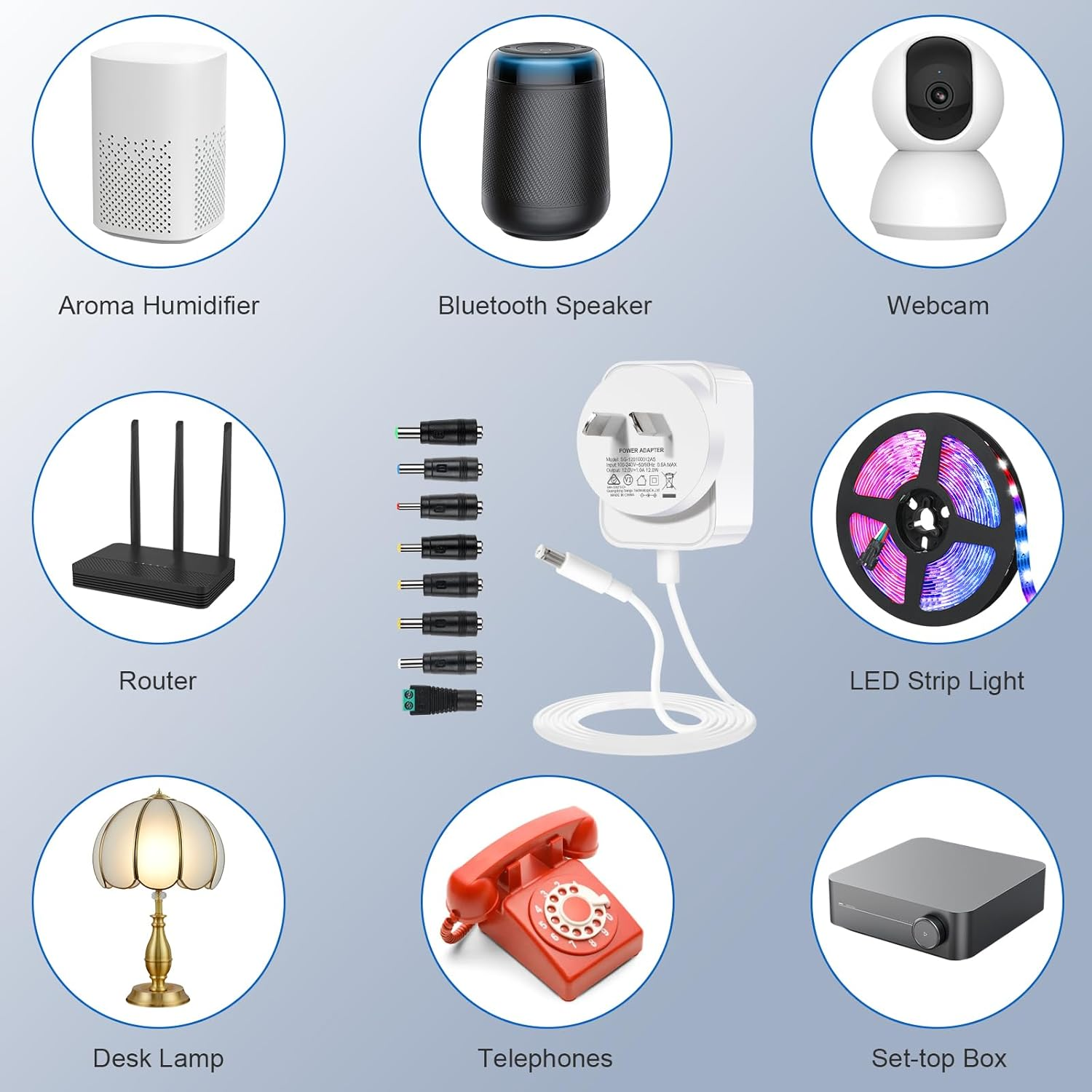 YOSHINE Power Supply Adapter &ndash; Universal 12V 1A AC to DC Adapter with 8 Adapter Plugs, SAA Listed Power Supply Converter Adapter for Diffuser Humidifier, LED Strip, Monitor, Router and More (1.5M) image number 3