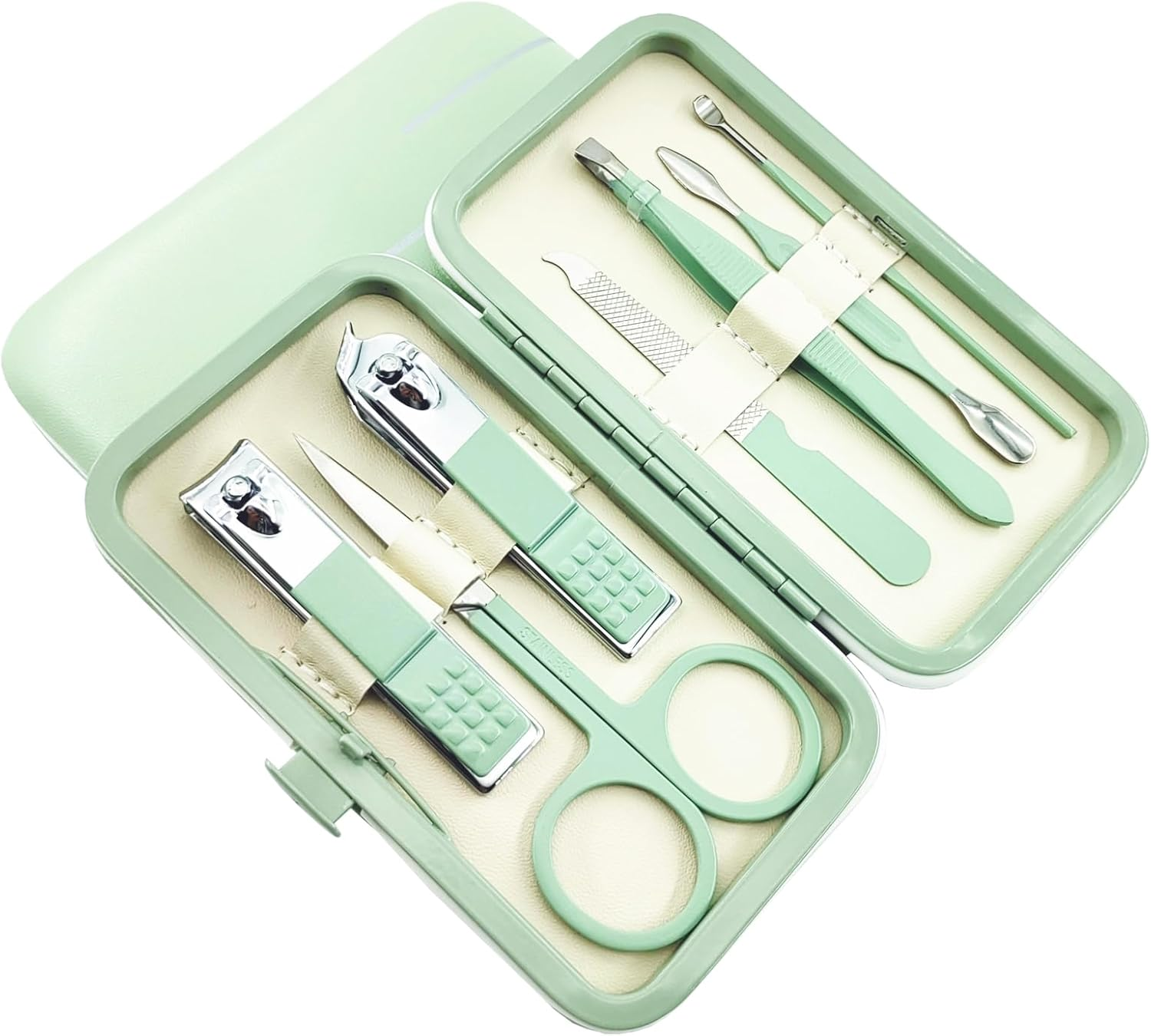 7Pcs Manicure Set, Nail Clippers Kit, Stainless Steel Manicure Kit, Nail Clipping Tools Portable Travel Grooming Kit, the Best Gift with Luxurious Case (Green) image number 1