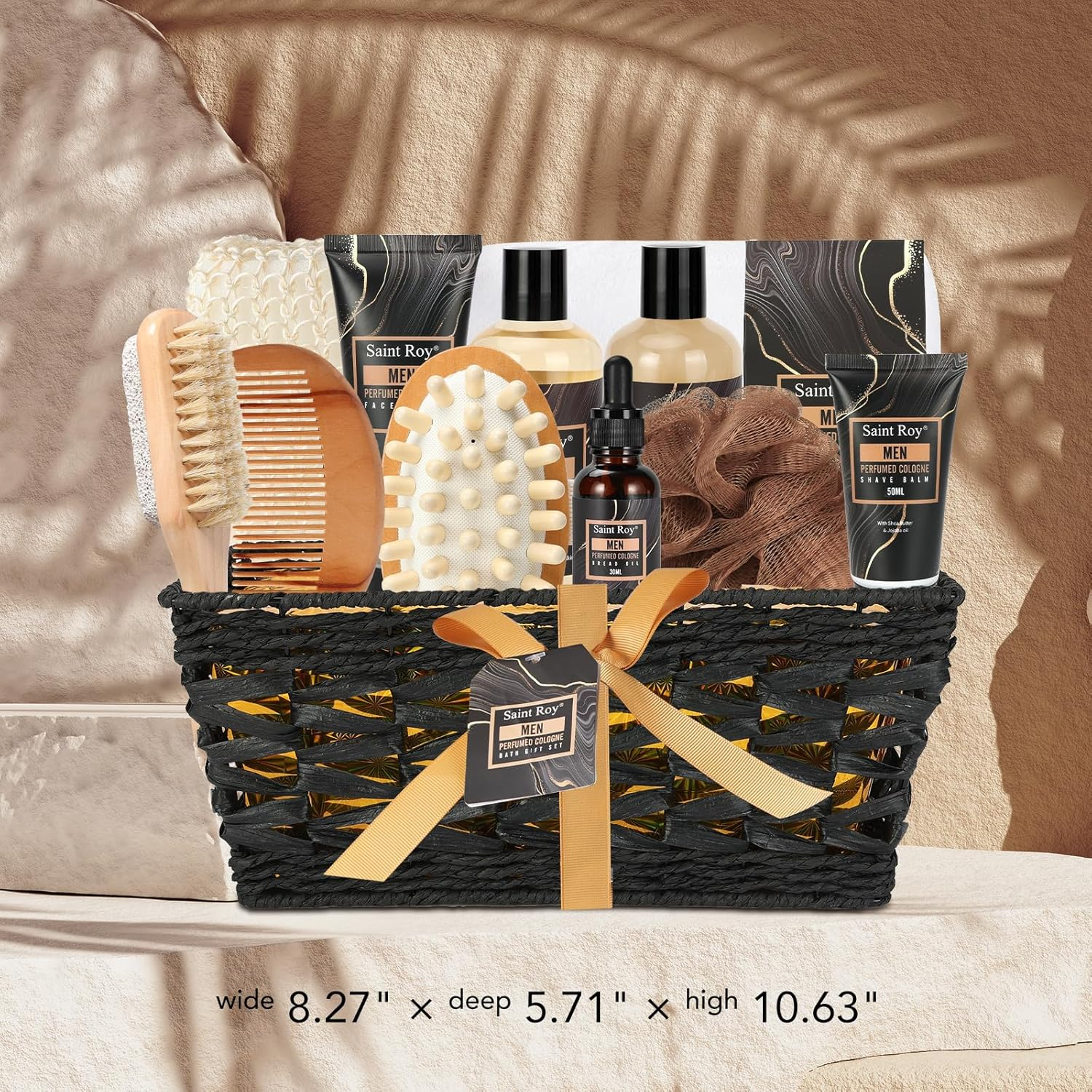 Bath Perfume Gift Set for Men, 14 Pcs Spa Basket with Classic Perfume Kit, Personal Self Care Shaving Kit Relax Included Scubber Sisal, Epsom Salt, Beard Oil, Comb, Razor, Bath Pillow More image number 4