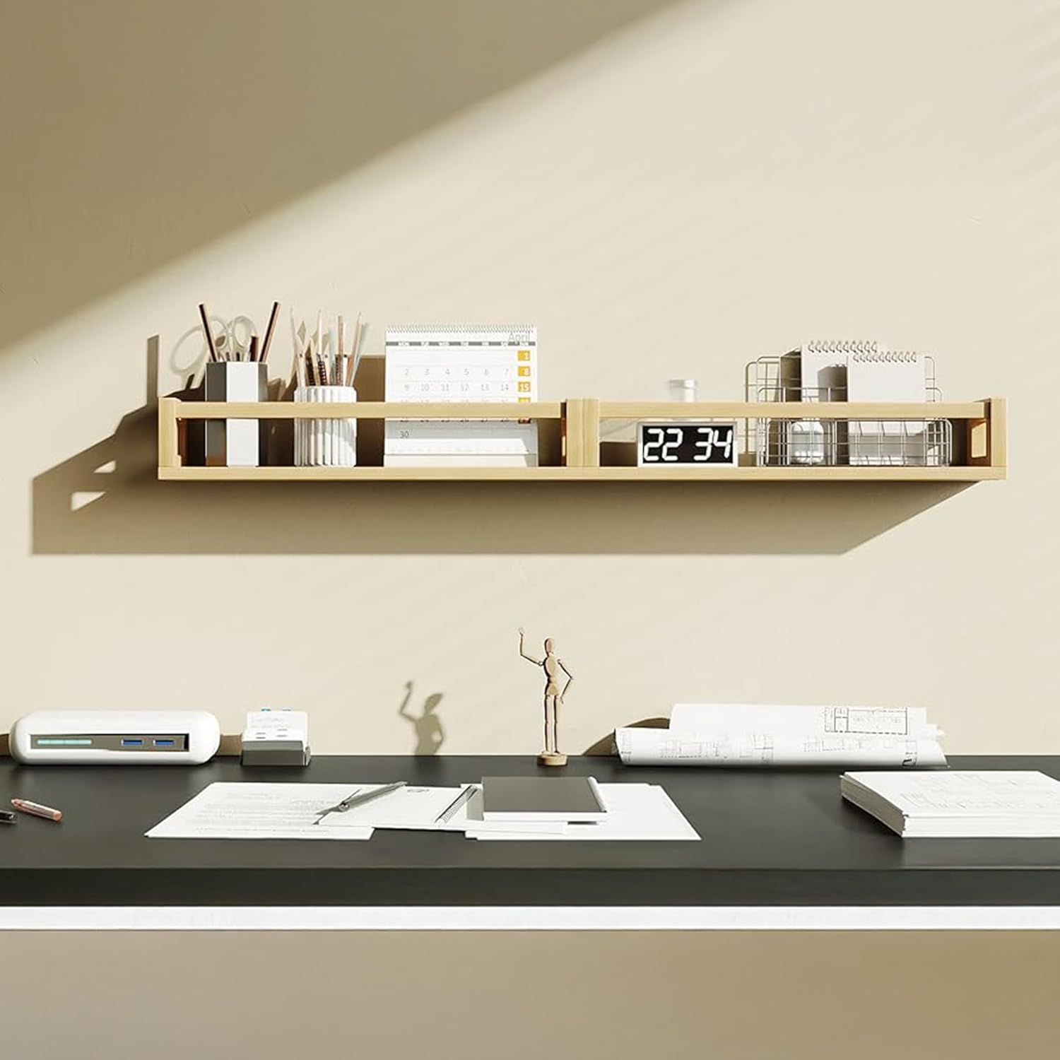 Floating Nursery Kids Book Shelves for Wall Set of 4, Wall Mounted Natural Solid Wood Furniture Bookcase Decor Storage Organizer Shelf for Bedroom Kitchen Bathroom Living Room (4, Natural)