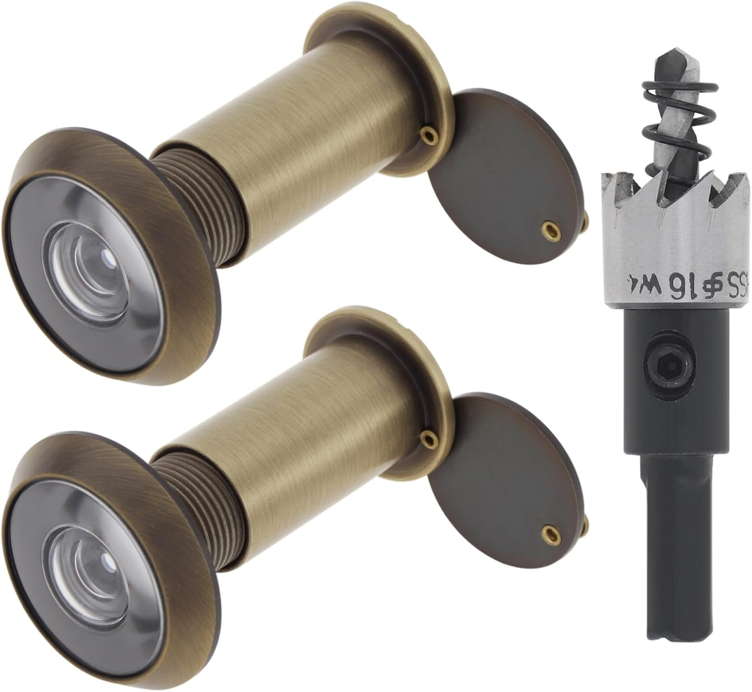 HOJLKLD Door Viewer Peephole,Solid Brass 200 Degree Peep Hole with 16 MM Drill Bit for 1-1/2" to 2-3/8" Doors,5/8 Inch Pipe Diameter Door Eye Viewer with Privacy Cover (1, Black)