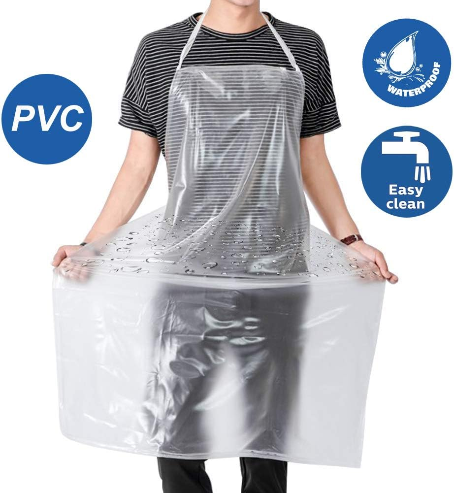 Waterproof Plastic Apron Transparent PVC, Keeps You Clean and Dry When Dishes Washing Kitchen Cooking Lab Work Butcher Dog Grooming Cleaning Fish Unisex 45.3In X 27.5In image number 3