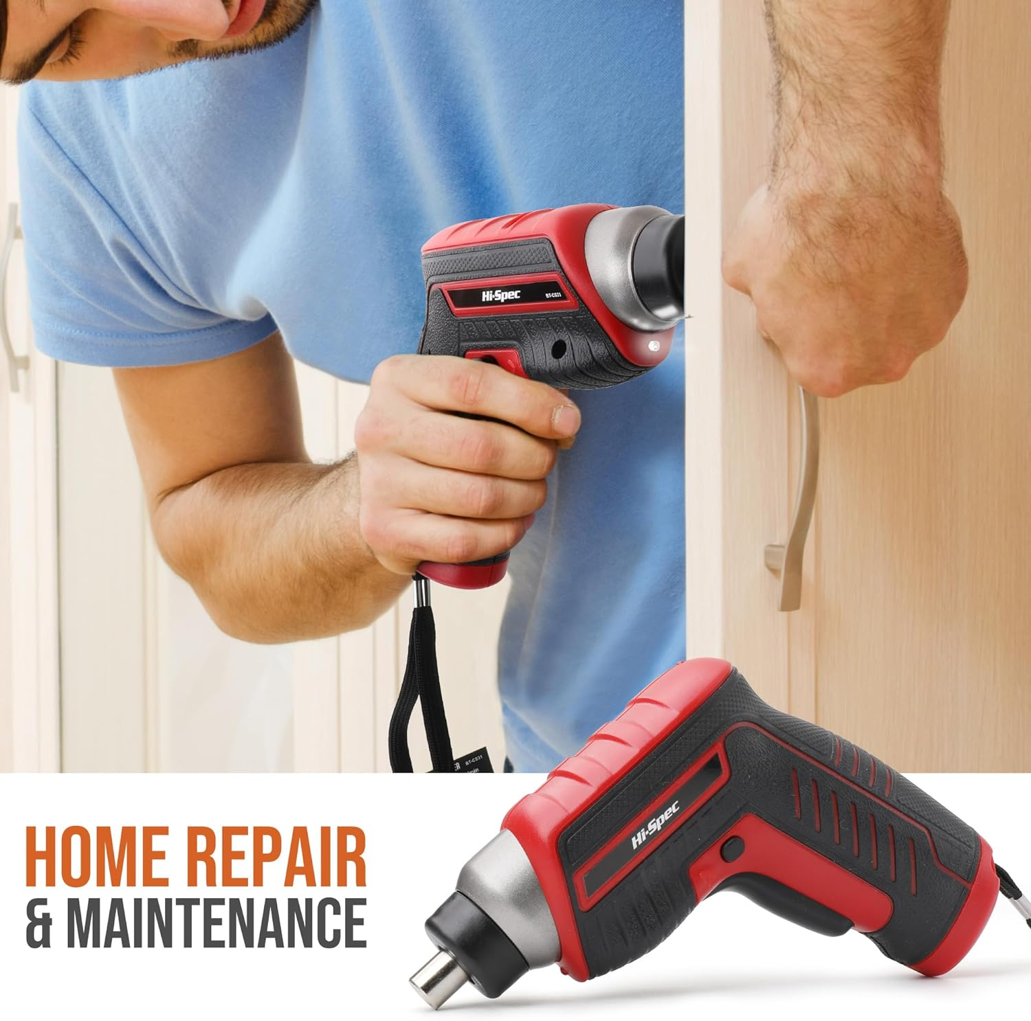 Hi-Spec 35Pc Red Household DIY Toolkit with 3.6V USB Electric Screwdriver and Bit Set. Small Tool Box Set of Starter Basic Tools for Home & Office Repair and Maintenance - Red 35Pc image number 6