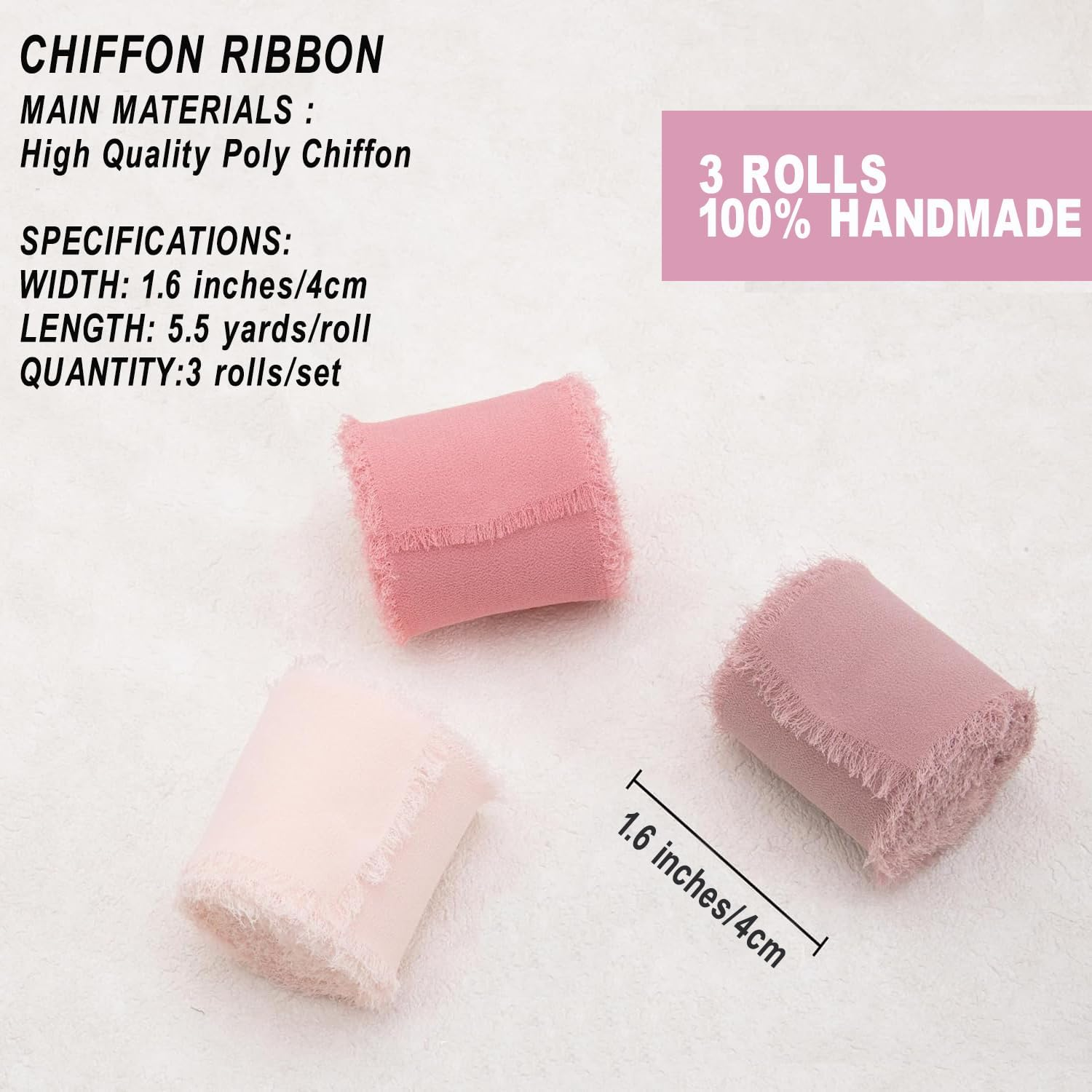 3 Rolls Handmade Fringe Chiffon Ribbon Craft Fabric 4Cmx5M for Gift Wrapping, Wedding Decor, Bouquet Wrap, Bow Making, Bridal Bouquets - Blue Suit image number 5