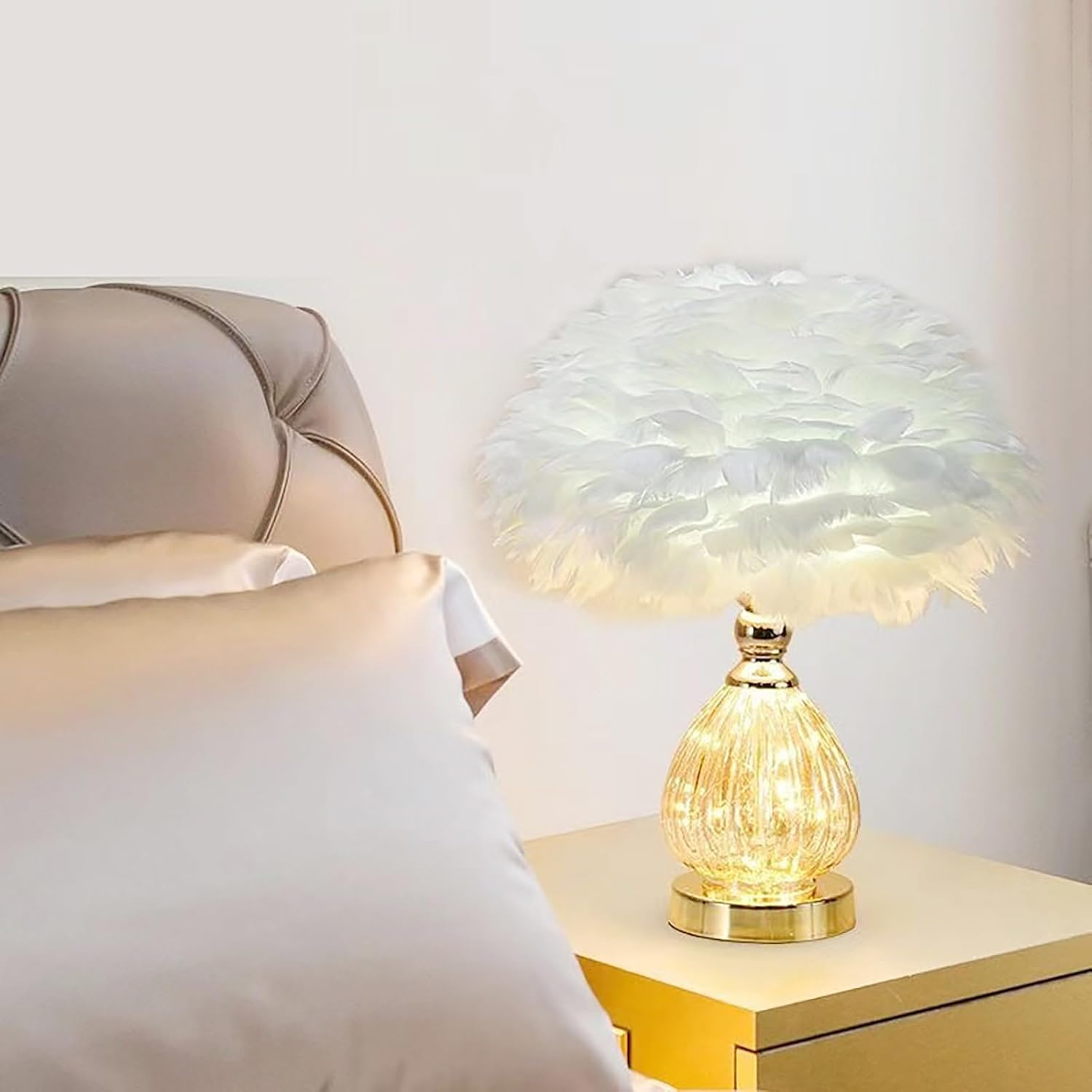 Feather Table Lamp, Charming Bedside Table Lamp, 3 Colour Dimmable Lamp, Modern Creative Decorative Atmosphere Light (White) image number 3