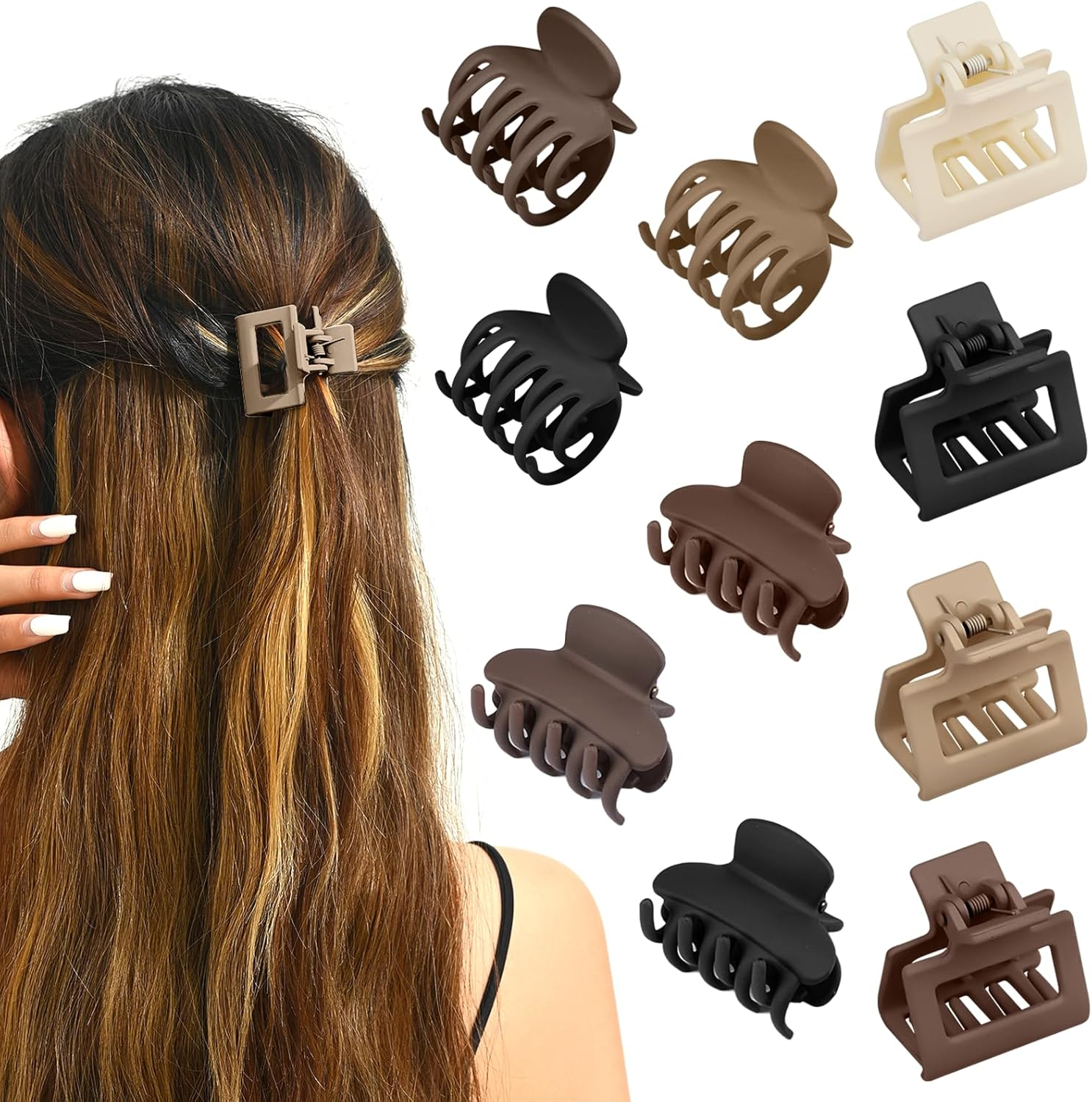 Set of 10 Hair Clips, Small Matt, 4 Cm Hair Clips, Women'S Set, Hair Clips with Double Row Teeth, Non-Slip Fashion Matte Haapanger, Thin Hair, Matte for Thin, Thick Hair (Natural Colours) image number 2