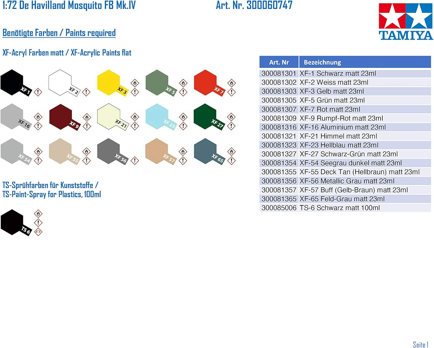 Tamiya 1:72 Scale War Bird Collection De Havilland Mosquito FB MK.VI/NF Aircraft Model Kit image number 1