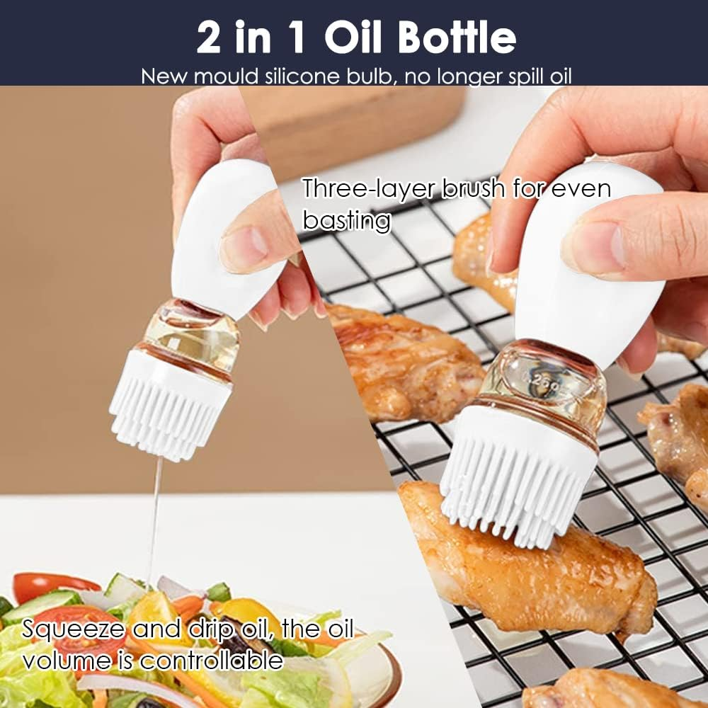 TINMIX Oil Dispenser Bottle with Silicone Basting Brush - Kitchen Olive Oil Bottle for Cooking Vinegar Sauce BBQ Grill Frying Baking, Kitchen Aid, T-OB21S, Grey - 2X Straws image number 7