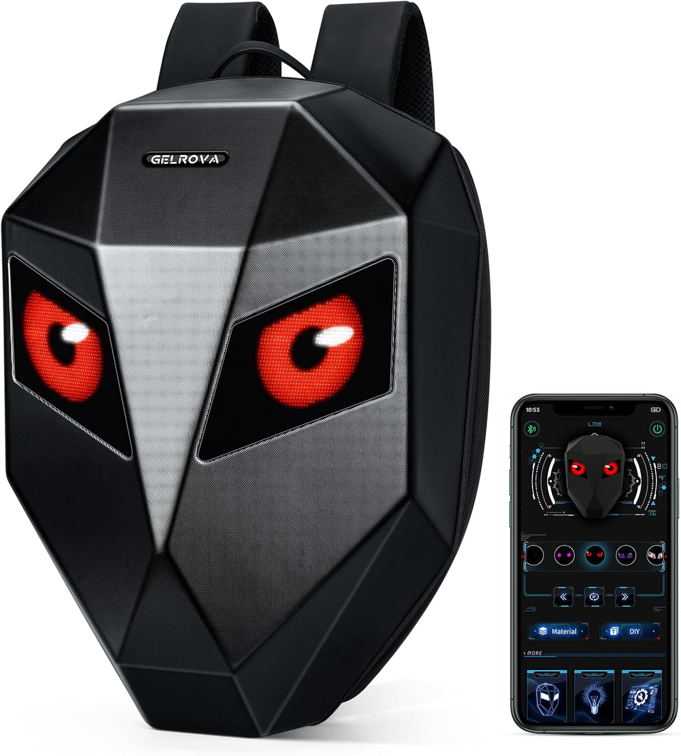 Gelrova Knight LED Motorcycle Backpack, Hard Case Riding Backpack DIY Motorbike Luggage Laptop Bag Waterproof, 19Inch