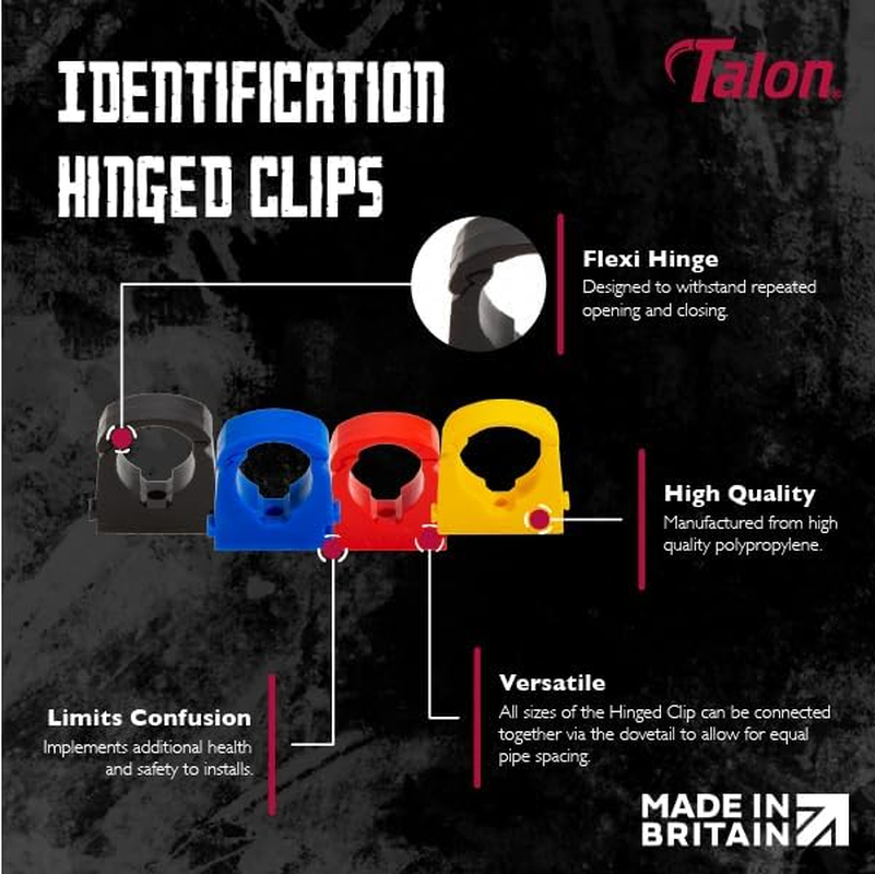 Talon - 16Mm Single Hinged Pipe Clip X100 - Natural - 360&deg; Fixing for Pipework - up to 85&deg;C - Safe for Use on Plumbing, Gas and Air Conditioning Pipe