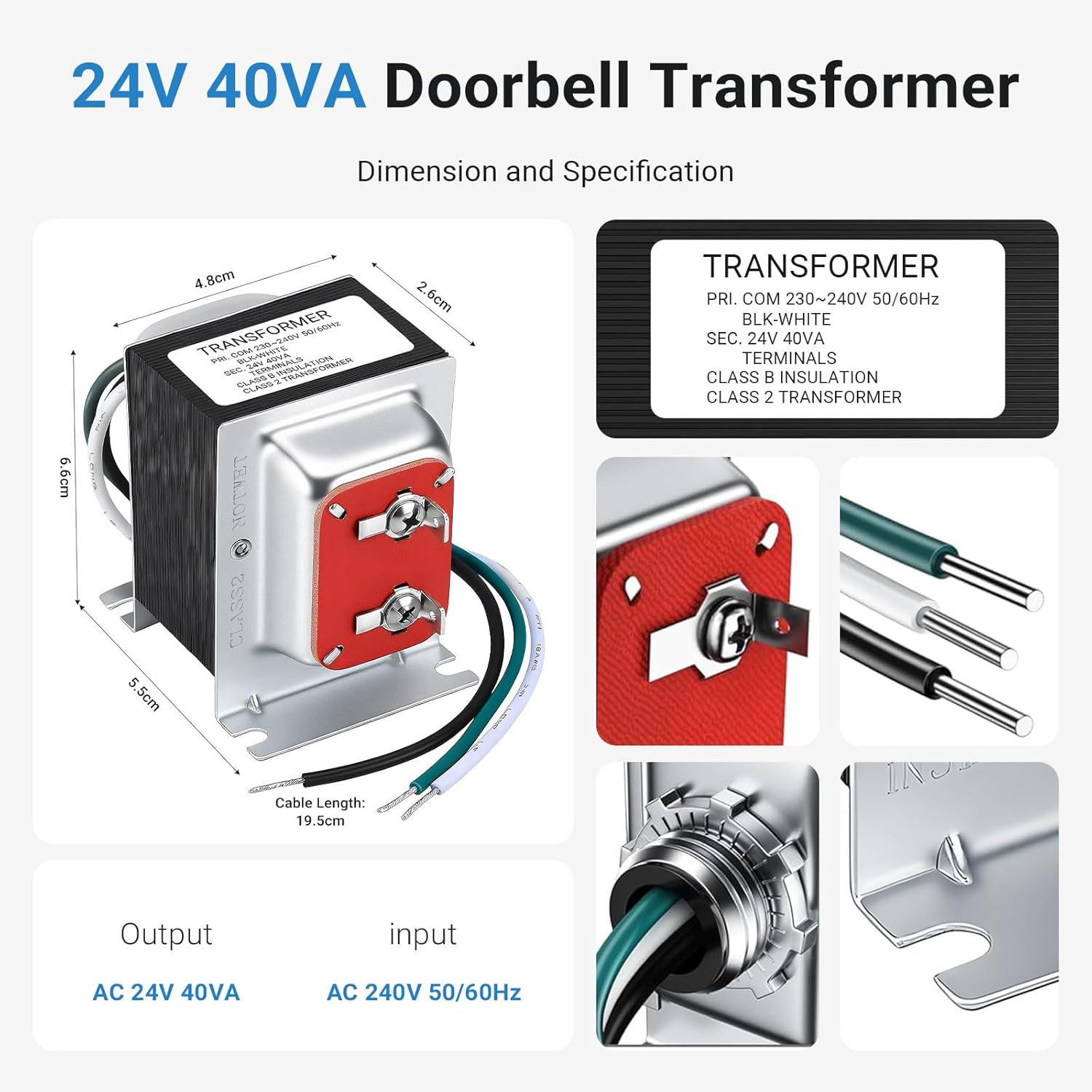 IXTRA 20V 40VA Doorbell Transformer - Compatible with Ring, Nest Hello, Google Doorbell, Eufy, Arlo Video Doorbell & Hardwired Door Chimes - Low Voltage Power Supply for Smart/Wired Doorbells image number 5