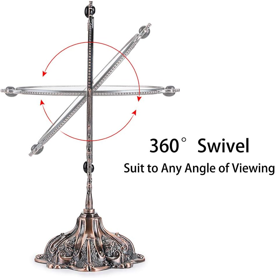 JUXYES Metal Tabletop Antique Decorative Makeup Mirror with Stand, Vintage Swivel Double Sided Cosmetic Mirror with Frame, Retro Desktop Oval Dressing Mirror for Bathroom Bedroom image number 5