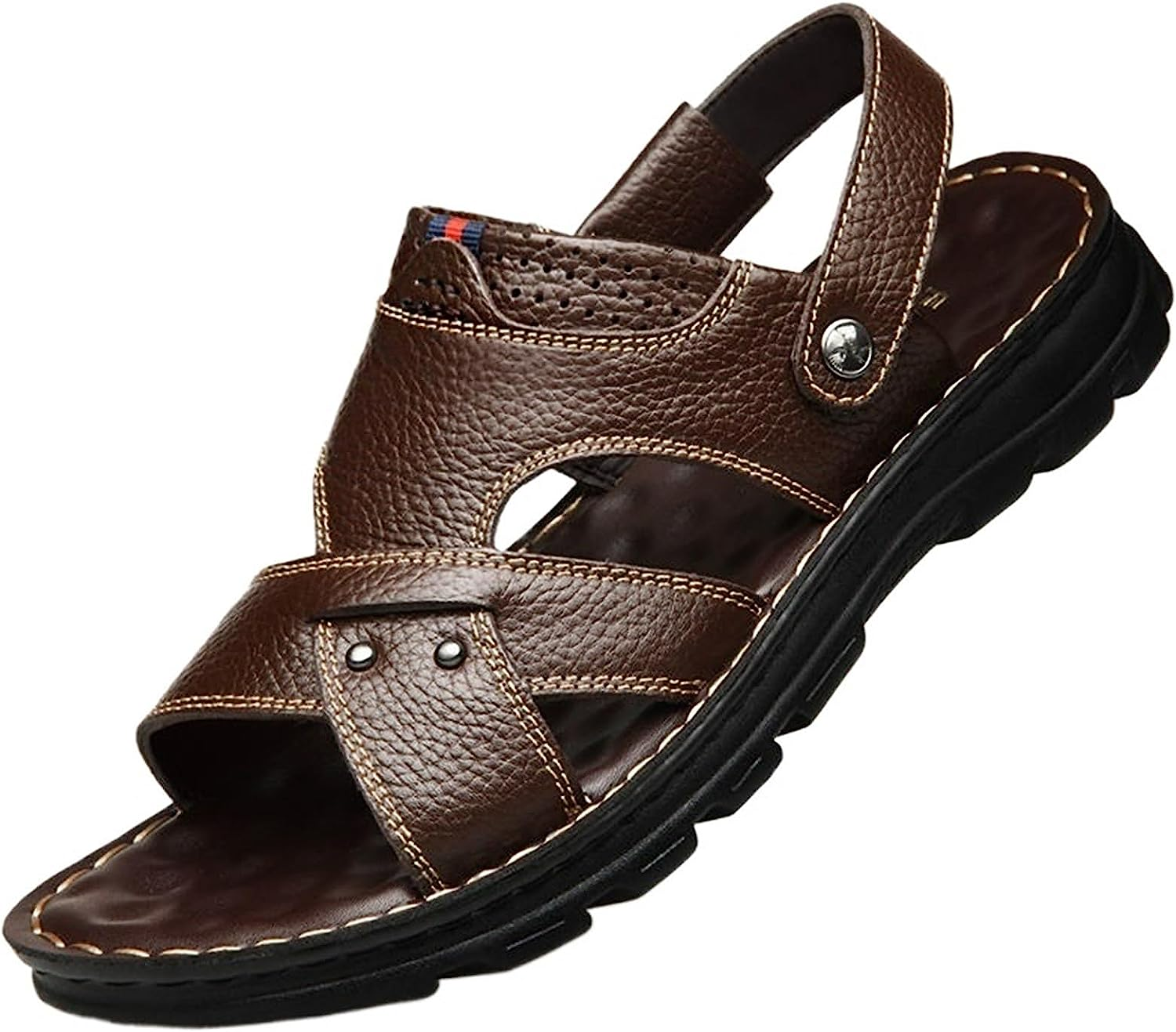 Men Sandals Summer Waterproof Arch Support Non-Slip Leather Sandals Soft Sole Slippers Breathable Casual Shoes (Color : Brown, Size : 8) image number 5