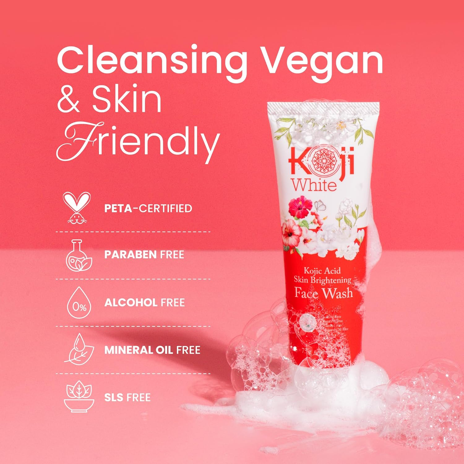 Koji White Kojic Acid Skin Brightening Face Wash for Exfoliating Face, Hydrating Face Moisturizer, Vegan Face Wash, Even Skin Tone with Vitamin C, Flower Extracts, Vitamin E, 2.54 Fl Oz image number 1