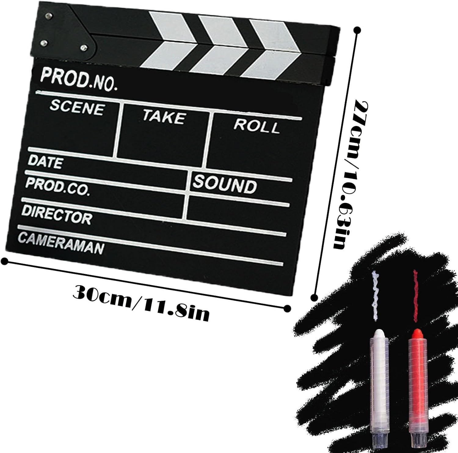 Hollywood Directors Clapboard with Erasable Pen - 10.63X11.8 Inch Black Film Clapper Board for Movie Theater Props, Photography Studio, Video & Television Production - Vintage Wooden Slate