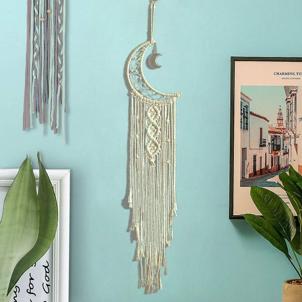 Dsaren Macrame Dream Catcher Wall Hanging Tapestry Moon Dreamcatcher Boho Home Decorations Wedding Ornament Craft Gift (Moon) image number 6