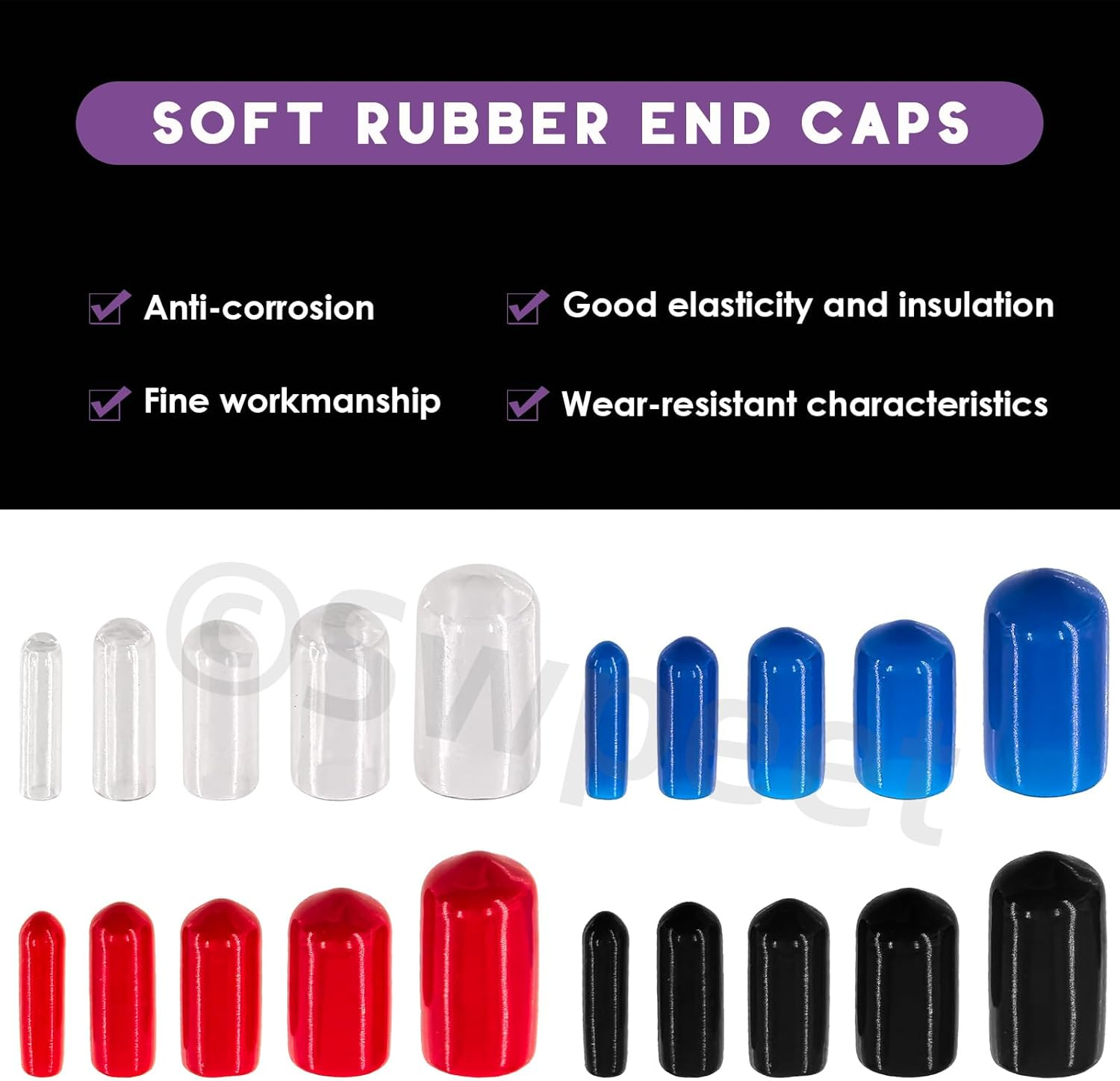 Swpeet Vinyl Rubber End Caps, 150 Pack Flexible Bolt Screw Covers Caps round Thread Protector Caps for Metal Tubing Rod Bolts, Black (500)